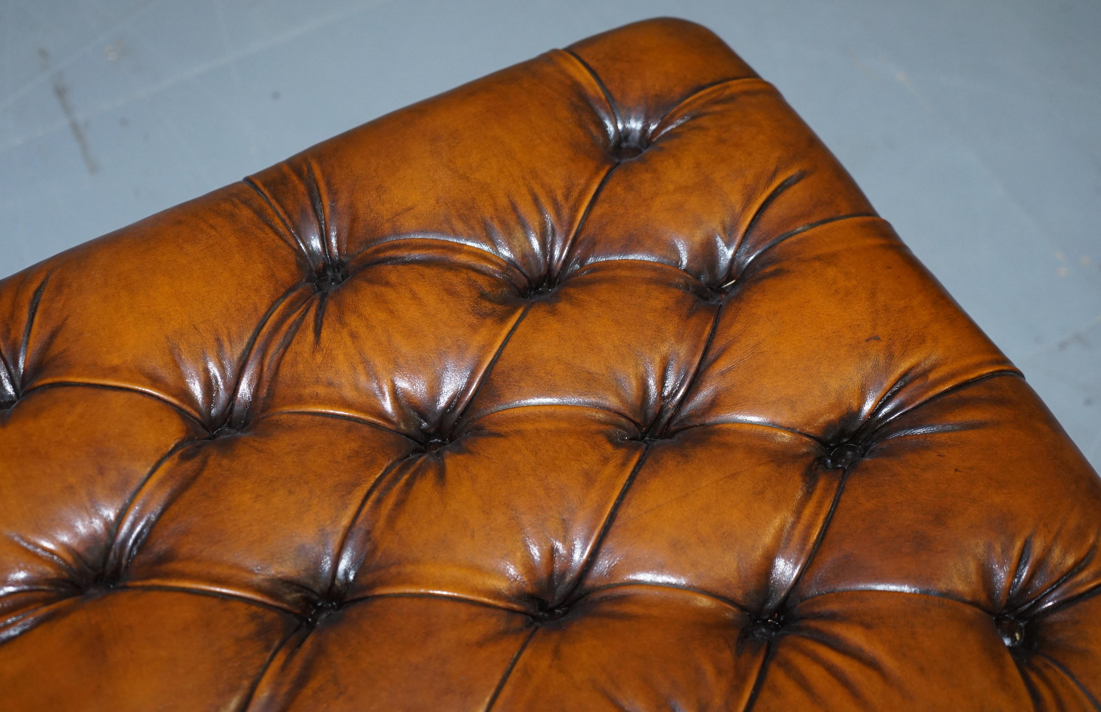 Pair of Restored Chesterfield Brown Leather Claw & Ball Feet Footstools Ottomans 1