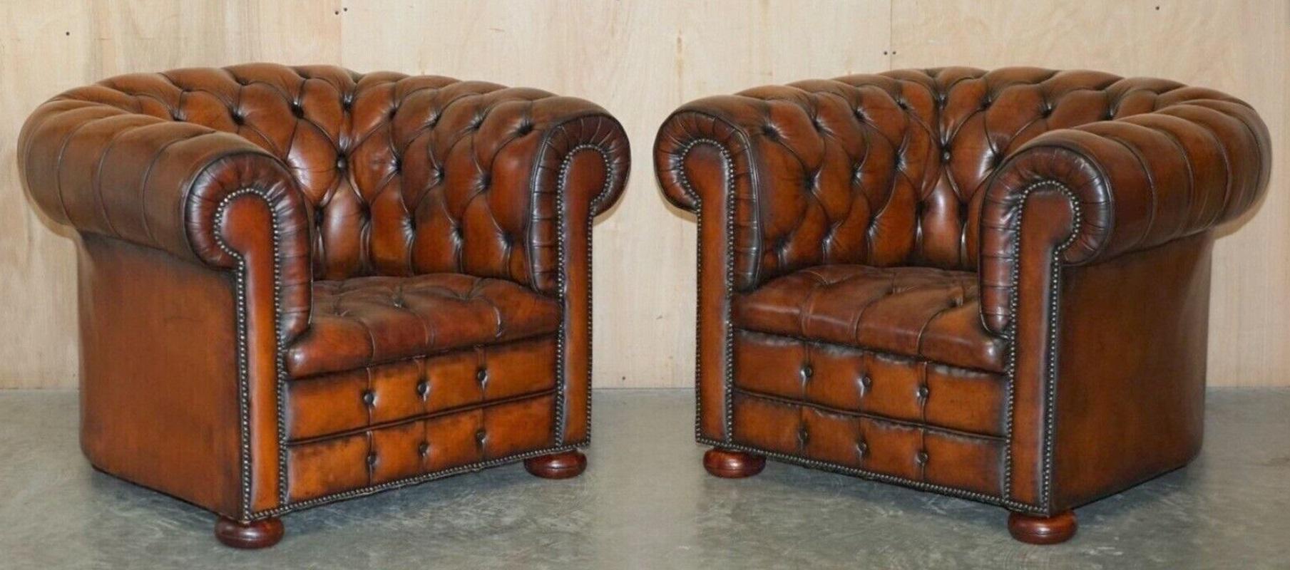 Royal House Antiques

Royal House Antiques is delighted to offer for sale this absolutely stunning pair of original circa 1930's Art Deco, super comfortable hand dyed saddle brown leather club armchairs with Chesterfield tufting

Please note the
