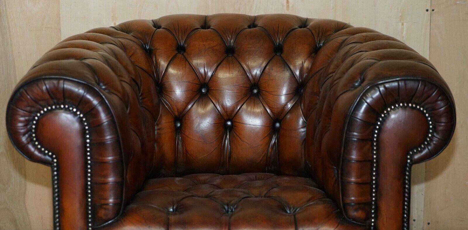 Mid-20th Century PAIR OF RESTORED CHESTERFIELD CLUB ARMCHAiRS WONDERFUL HAND DYED BROWN LEATHER