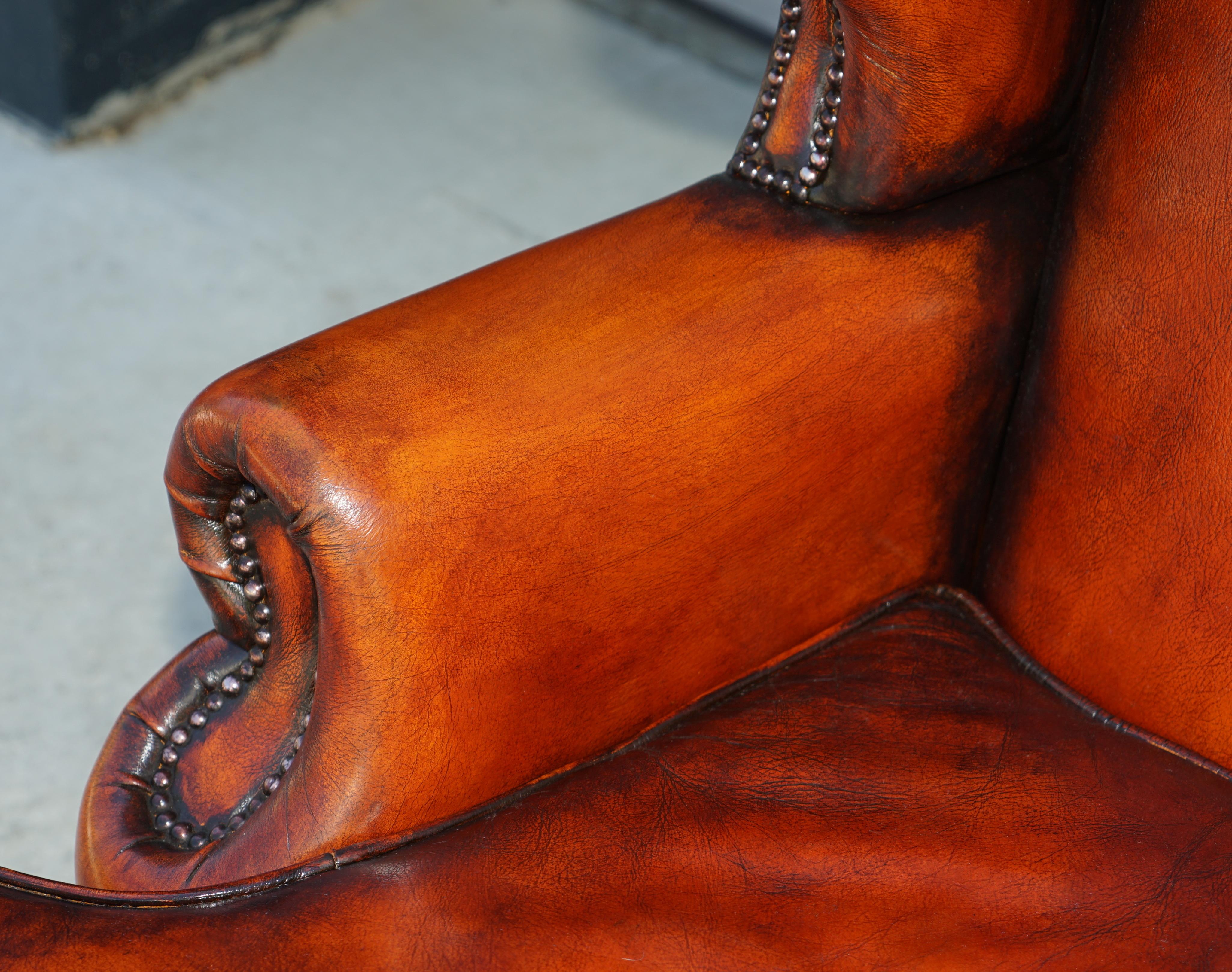 20th Century Pair of Restored Chesterfield Morris Wingback Armchairs Whisky Brown Leather