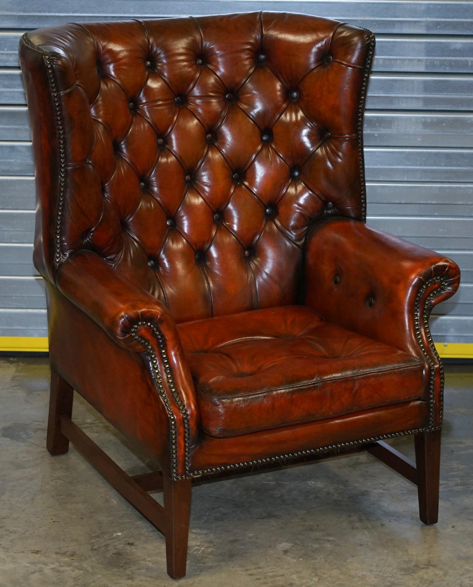 We are delighted to offer for sale this stunning pair of lovely fully restored vintage Porters barrel back armchairs in whisky brown leather 

These chairs are a real tour de force, they have absolutely everything going for them, the leather hide