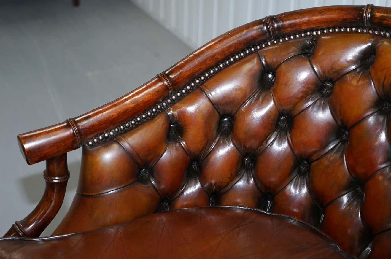 20th Century Pair of Restored Chesterfield Tufted Brown Leather Hand Dyed Famboo Armchairs