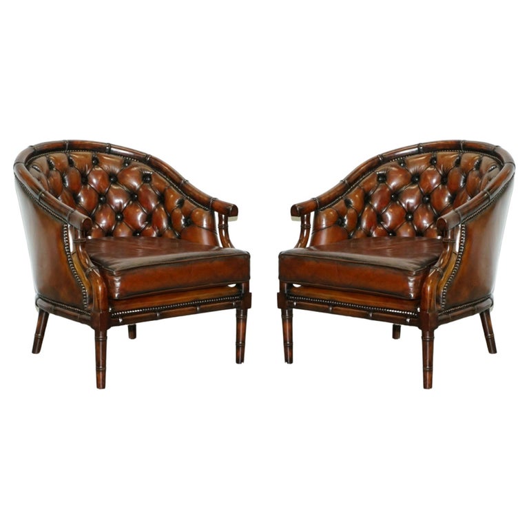 Pair of Restored Chesterfield Tufted Brown Leather Hand Dyed Famboo ...