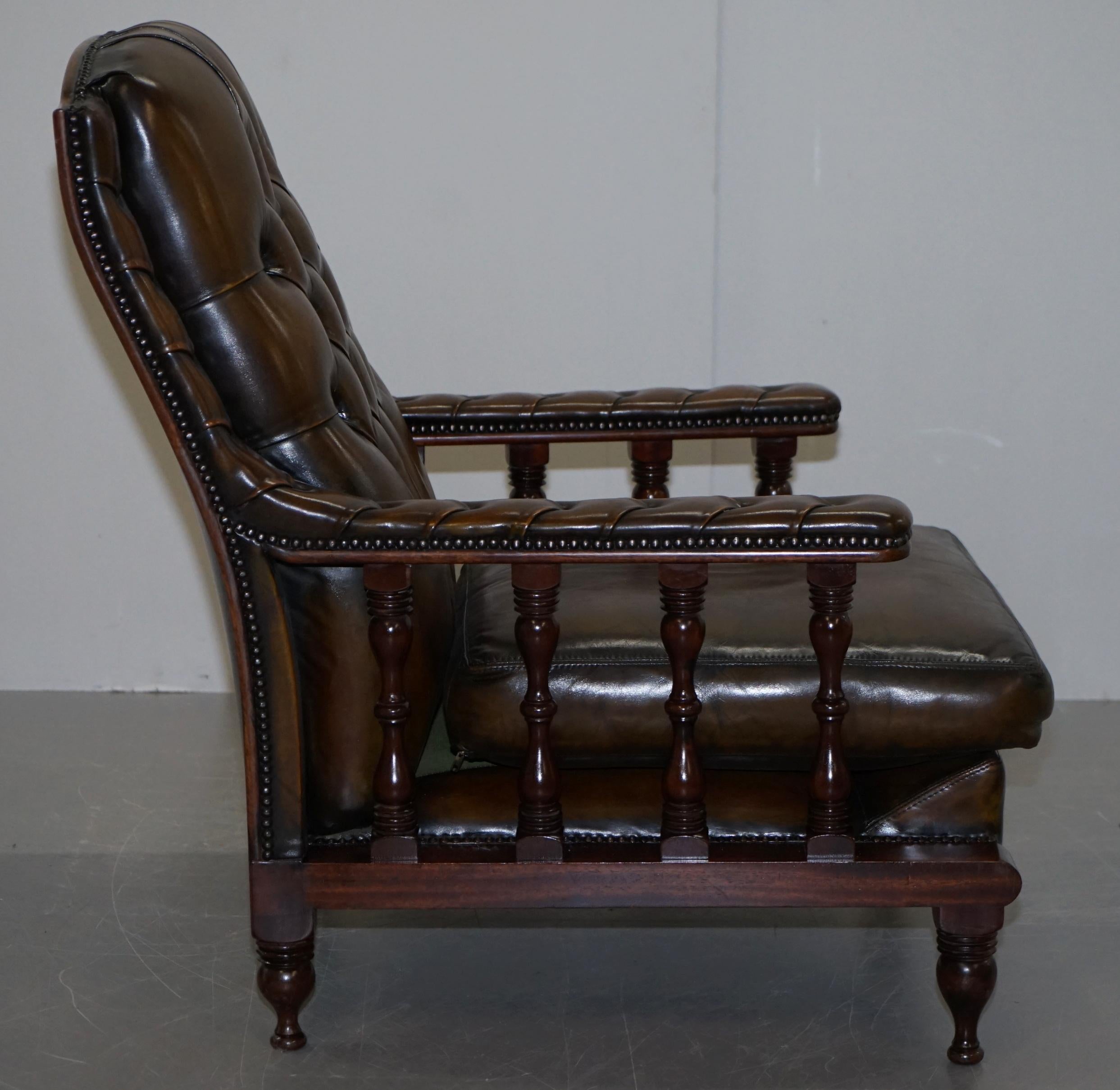 Pair of Restored Chesterfield Tufted Dutch Brown Leather Library Club Armchairs 14