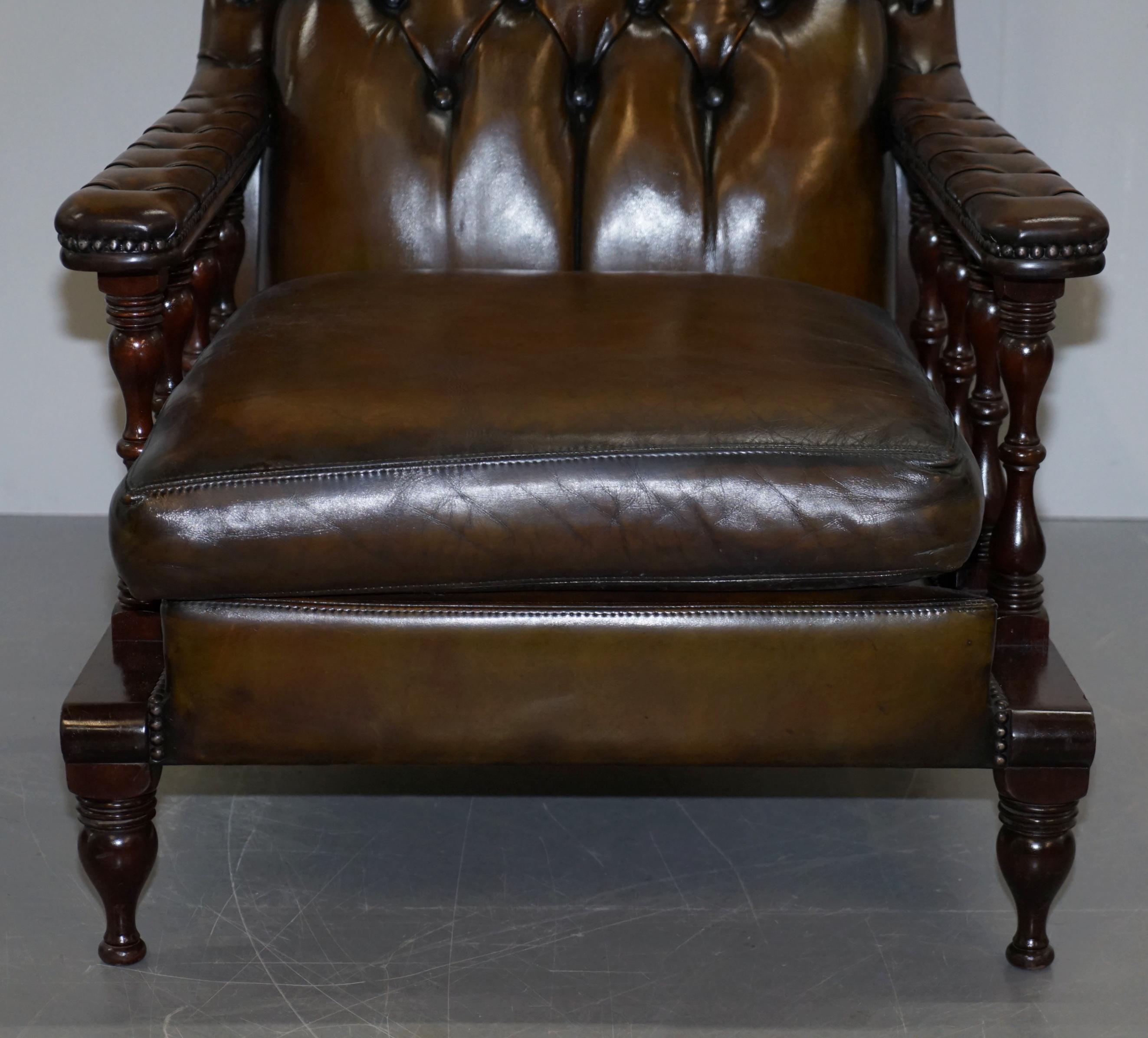 Pair of Restored Chesterfield Tufted Dutch Brown Leather Library Club Armchairs 4