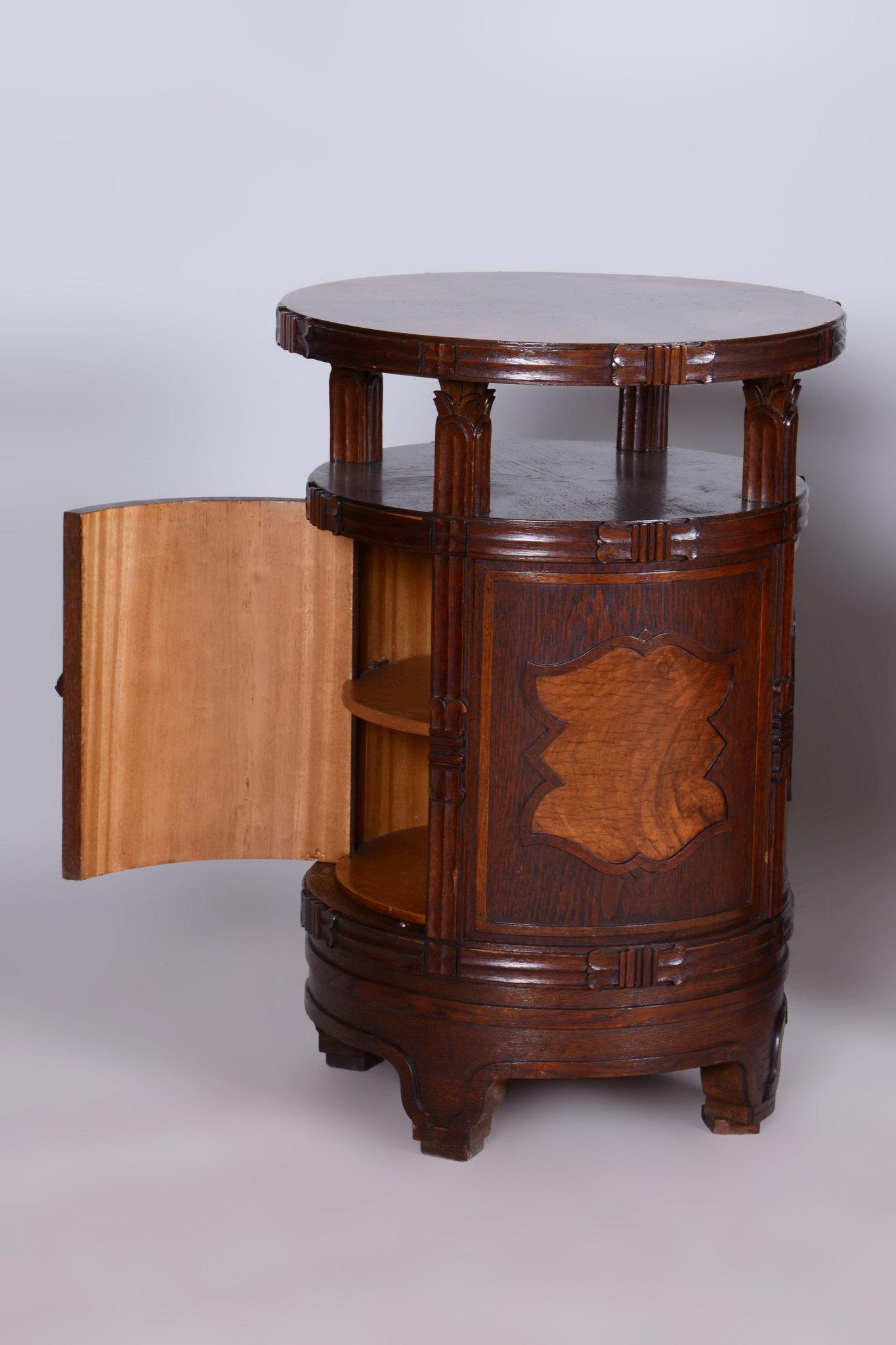 Pair of Restored Cubism Bedside Tables, Oak, Walnut, Polished, Czech, 1910s For Sale 8