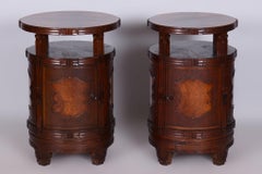Pair of Restored Cubism Bedside Tables, Oak, Walnut, Polished, Czech, 1910s