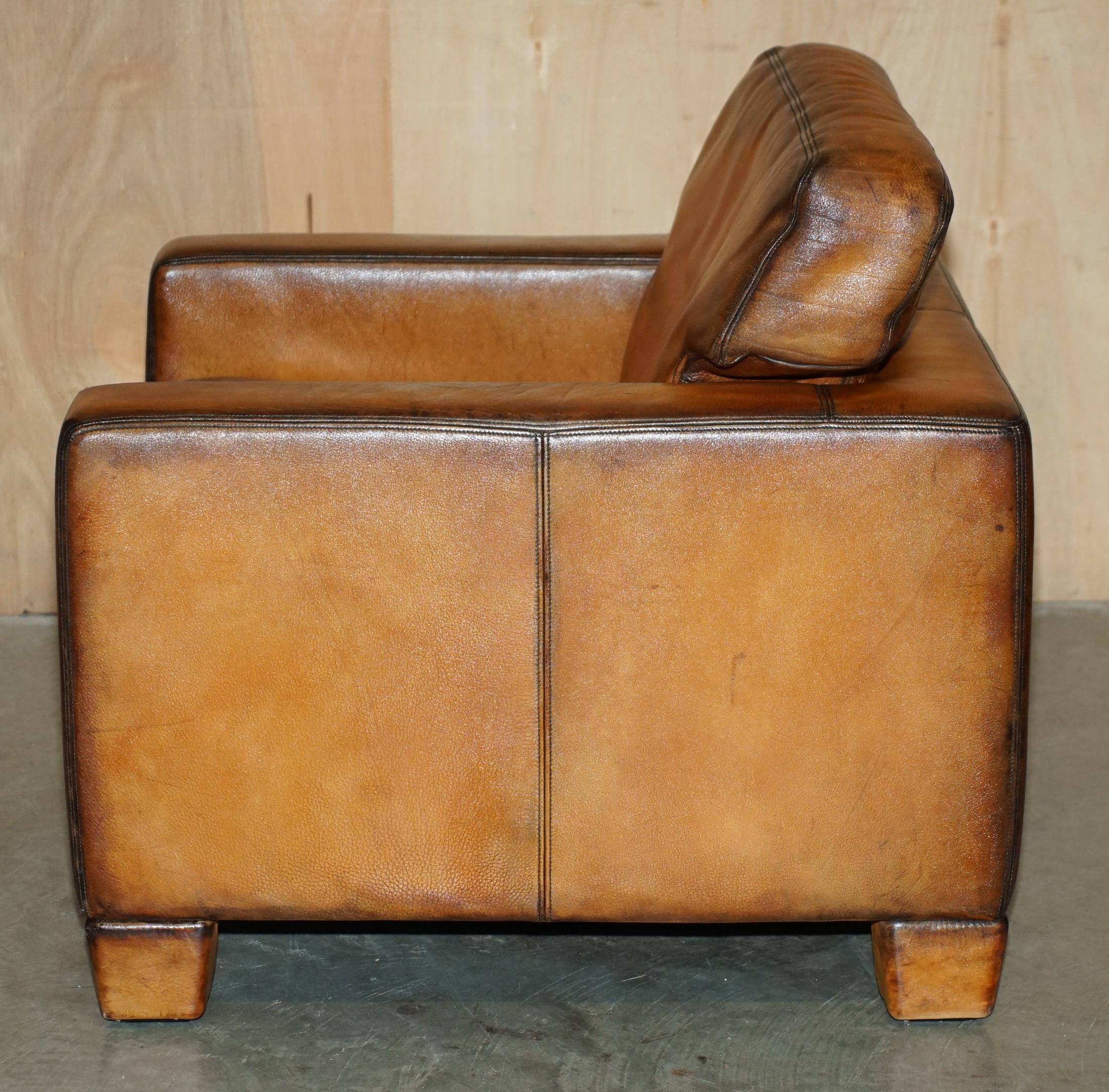 PAIR OF RESTORED DE SEDE DS17 BROWN BUFFALO NECK LEATHER ARMCHAIRS & FOOTSTOOLs im Angebot 3