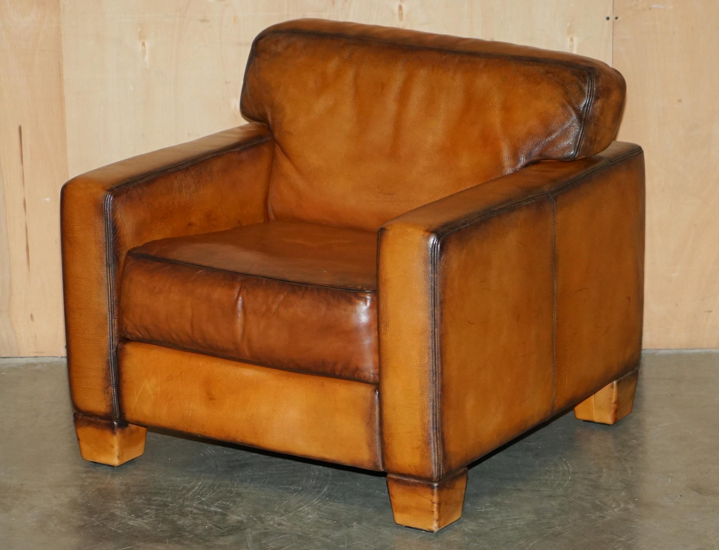 PAIR OF RESTORED DE SEDE DS17 BROWN BUFFALO NECK LEATHER ARMCHAIRS & FOOTSTOOLs im Angebot 6