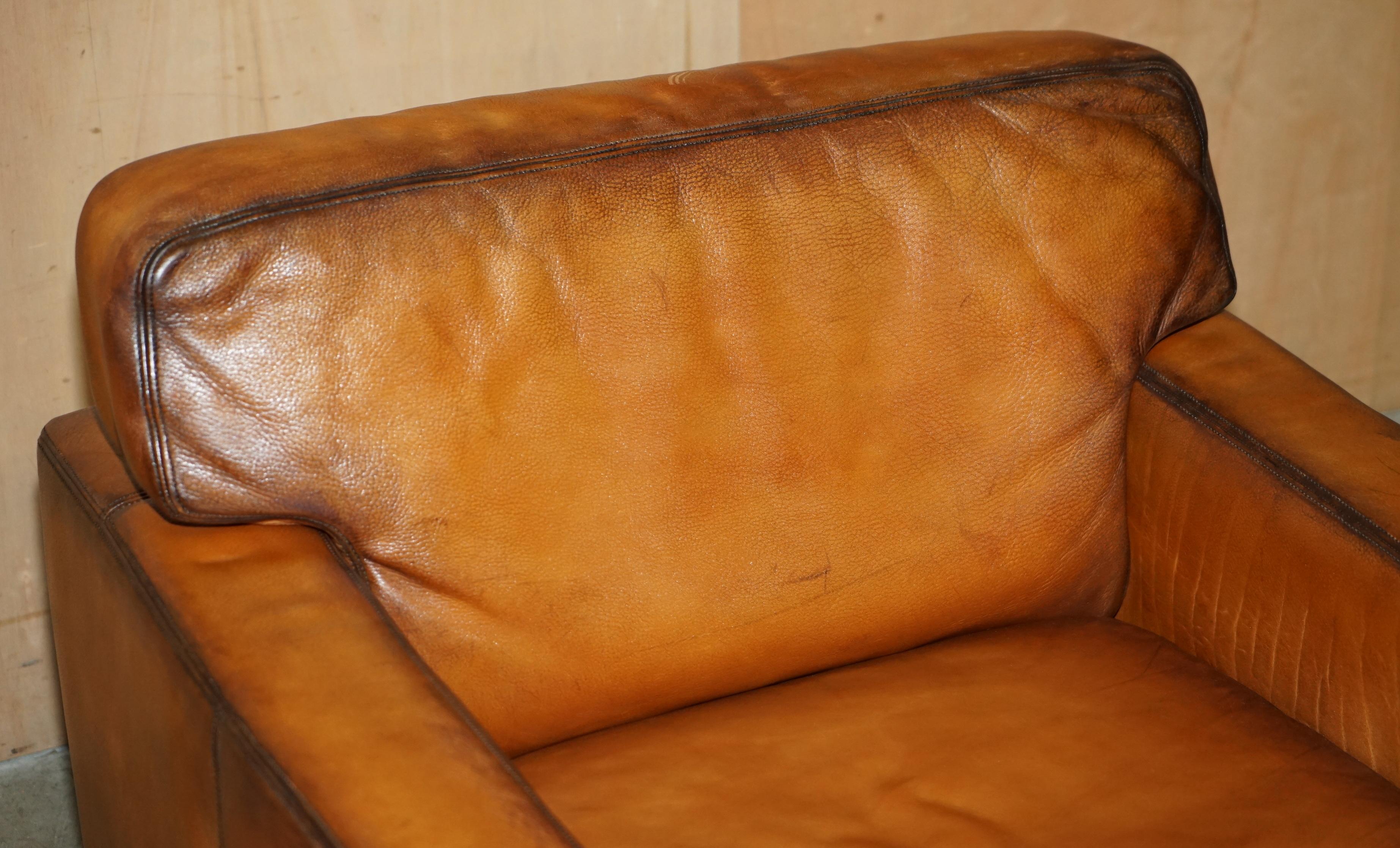 PAIR OF RESTORED DE SEDE DS17 BROWN BUFFALO NECK LEATHER ARMCHAIRS & FOOTSTOOLs im Angebot 7