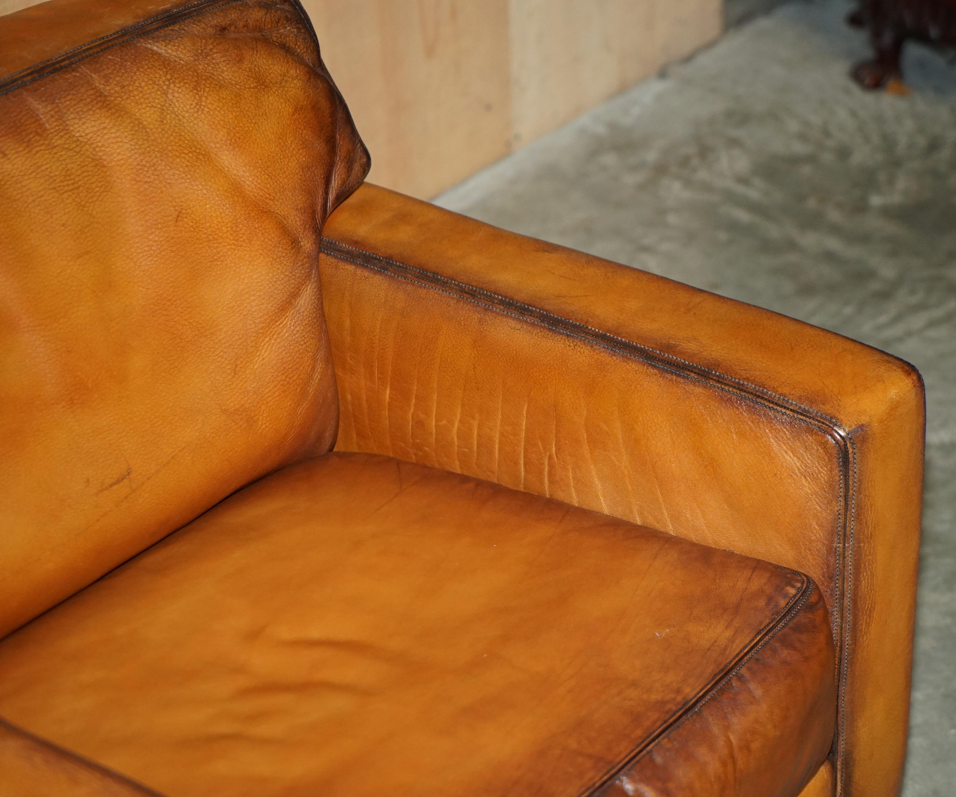 PAIR OF RESTORED DE SEDE DS17 BROWN BUFFALO NECK LEATHER ARMCHAIRS & FOOTSTOOLs im Angebot 8