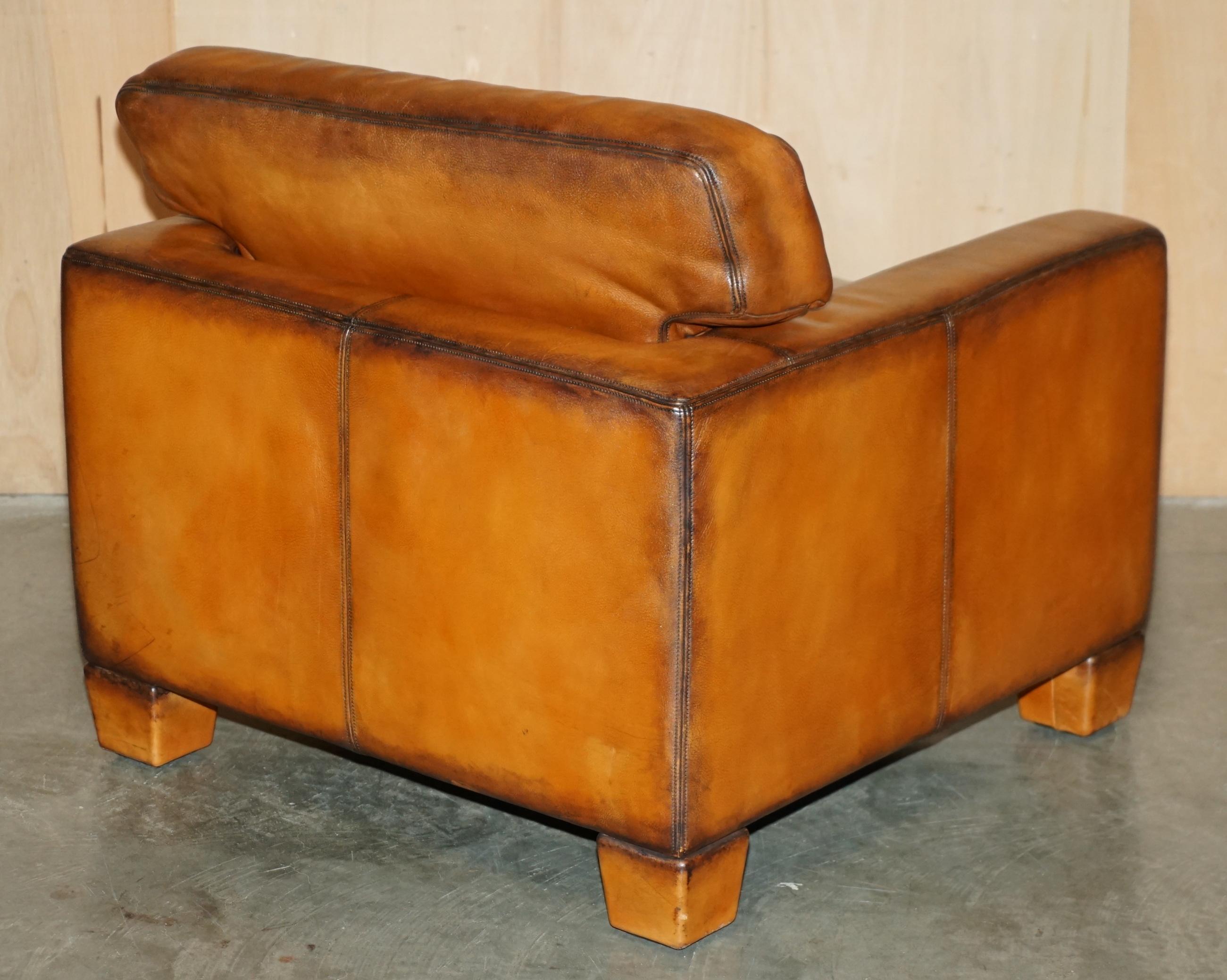 PAIR OF RESTORED DE SEDE DS17 BROWN BUFFALO NECK LEATHER ARMCHAIRS & FOOTSTOOLs im Angebot 9