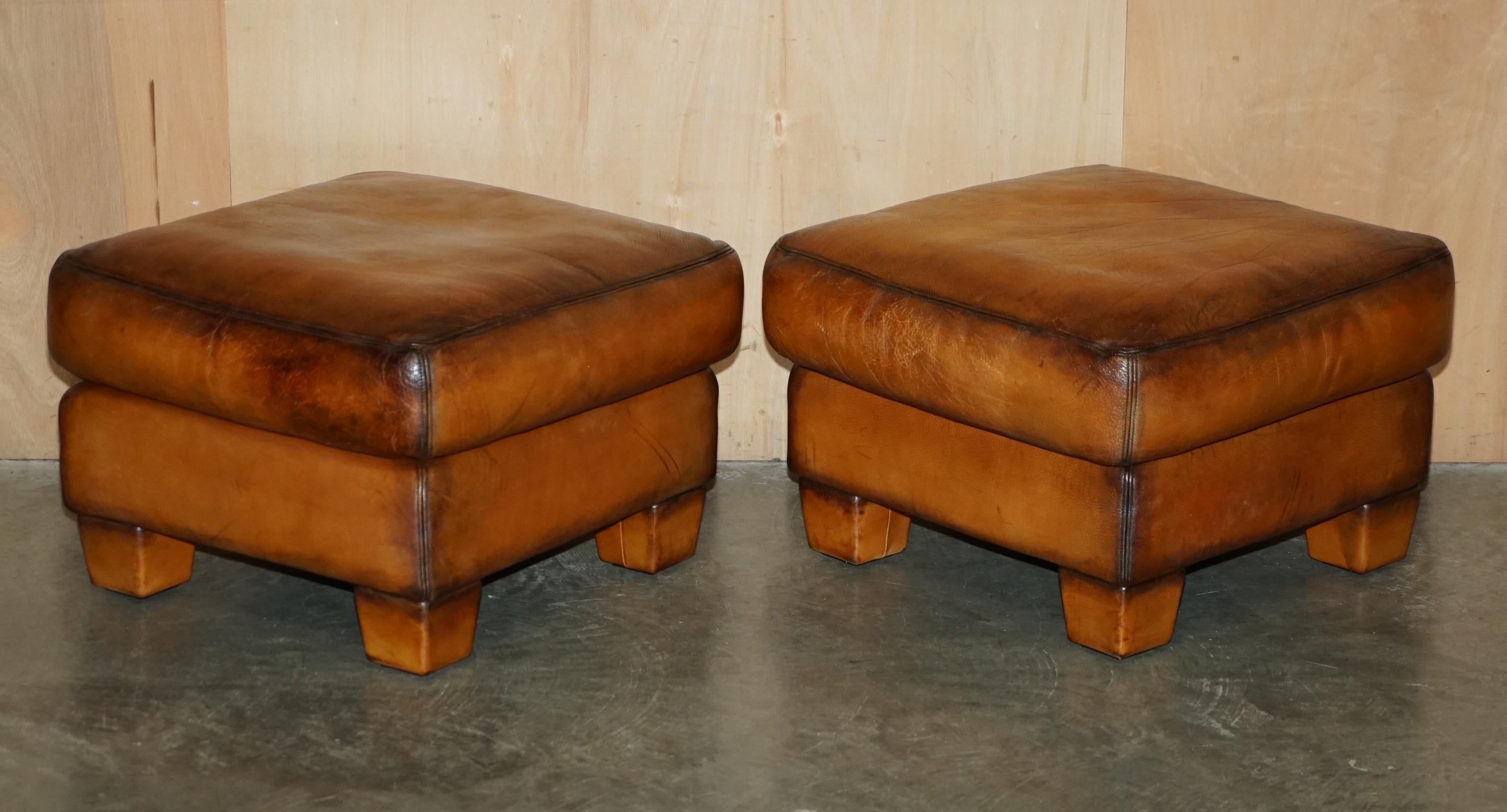 PAIR OF RESTORED DE SEDE DS17 BROWN BUFFALO NECK LEATHER ARMCHAIRS & FOOTSTOOLs im Angebot 10