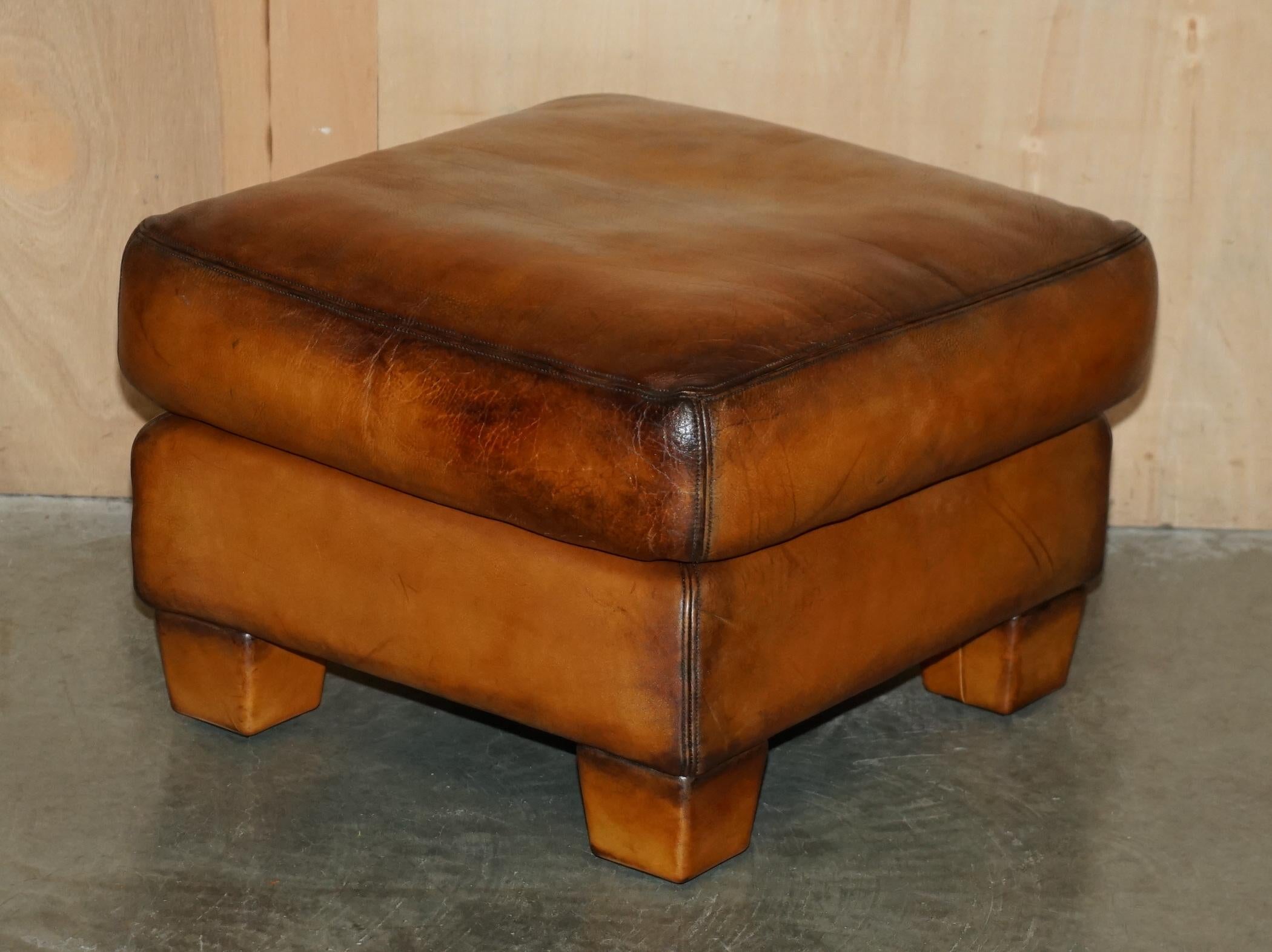 PAIR OF RESTORED DE SEDE DS17 BROWN BUFFALO NECK LEATHER ARMCHAIRS & FOOTSTOOLs im Angebot 11