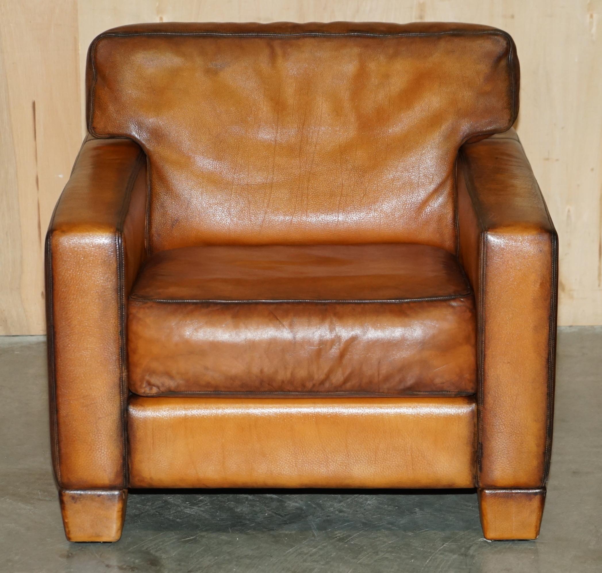 PAIR OF RESTORED DE SEDE DS17 BROWN BUFFALO NECK LEATHER ARMCHAIRS & FOOTSTOOLs (Handgefertigt) im Angebot