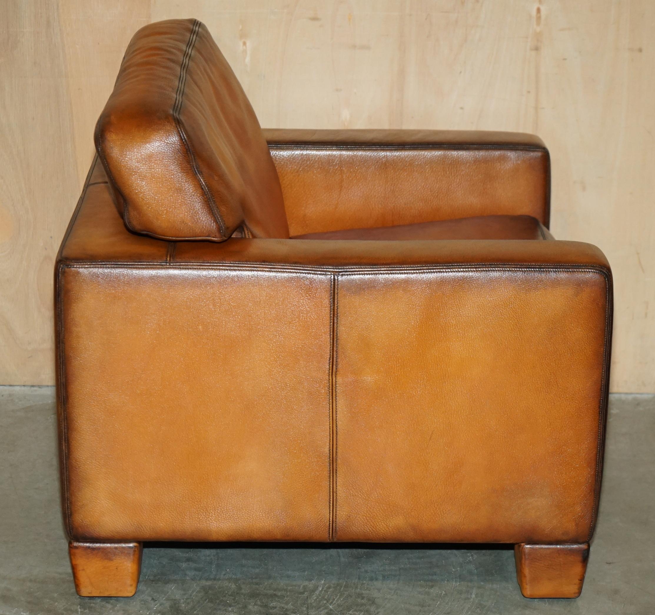 PAIR OF RESTORED DE SEDE DS17 BROWN BUFFALO NECK LEATHER ARMCHAIRS & FOOTSTOOLs im Angebot 1