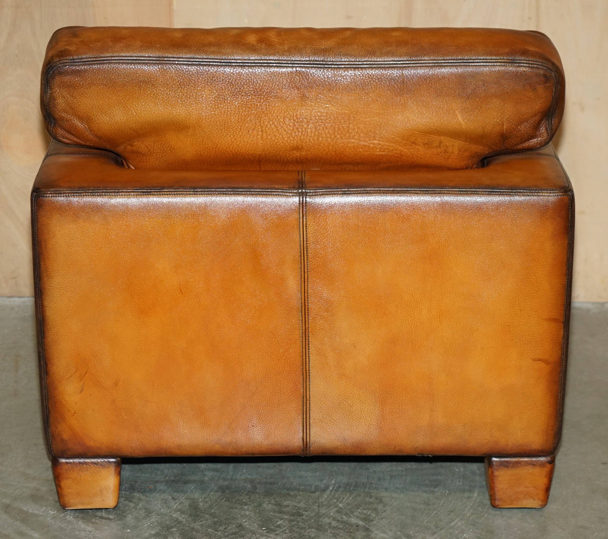 PAIR OF RESTORED DE SEDE DS17 BROWN BUFFALO NECK LEATHER ARMCHAIRS & FOOTSTOOLs im Angebot 2