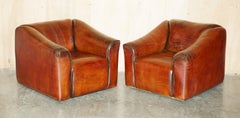 PAIR OF RESTORED DE SEDE DS47 RECLINING BROWN BUFFALO NECK LEATHER ARMCHAIRs