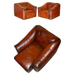 PAIR OF RESTORED DE SEDE DS47 RECLINING BROWN BUFFALO NECK LEATHER ARMCHAIRs
