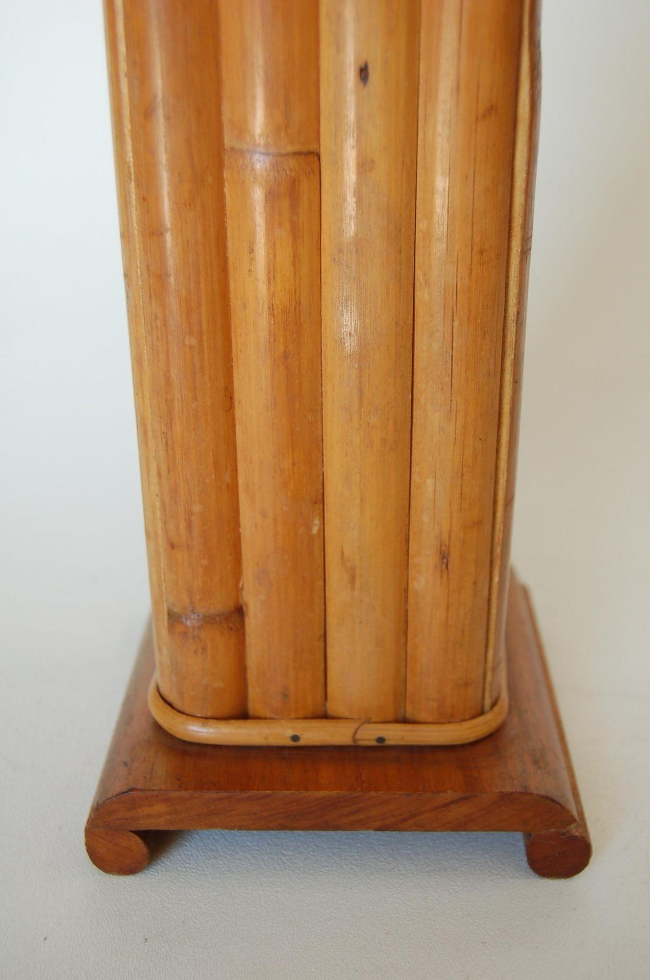 Mid-20th Century Pair of Restored Demi Inspired Rattan and Mahogany Table Lamps, Pair For Sale