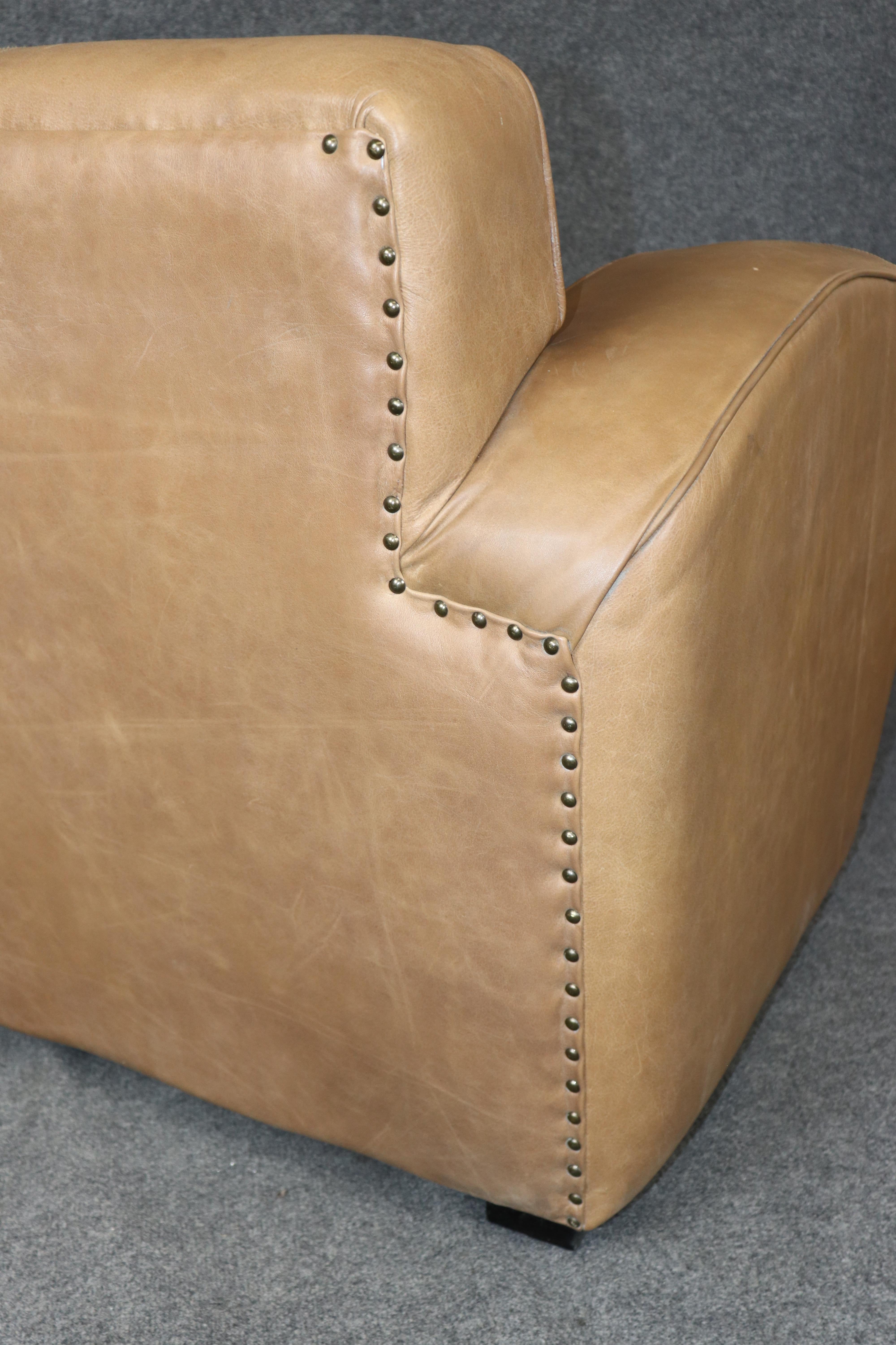 Pair of Restored French Art Deco Speed Club Chairs in Distressed Tan Leather For Sale 10