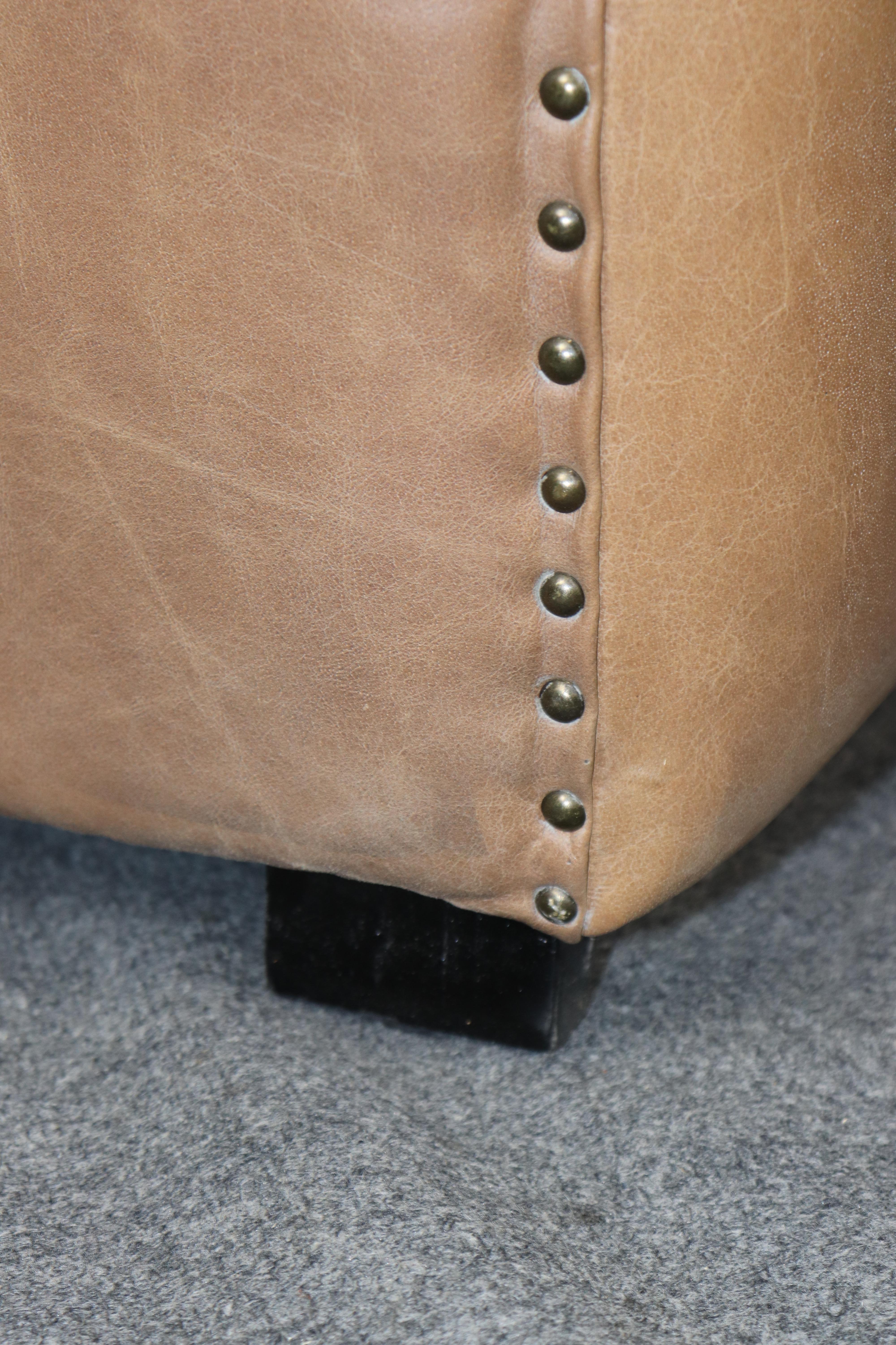 Pair of Restored French Art Deco Speed Club Chairs in Distressed Tan Leather For Sale 11