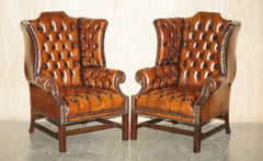 COPPIA DI POLTRONE A SCHIENALE GEORGIANE H FRAMED CHESTERFIELD TUTTO TESSUTO RESTAURATO