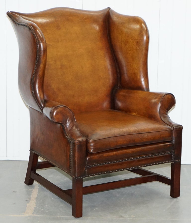 Pair of Restored Style Wingback Fireside Armchairs Whisky