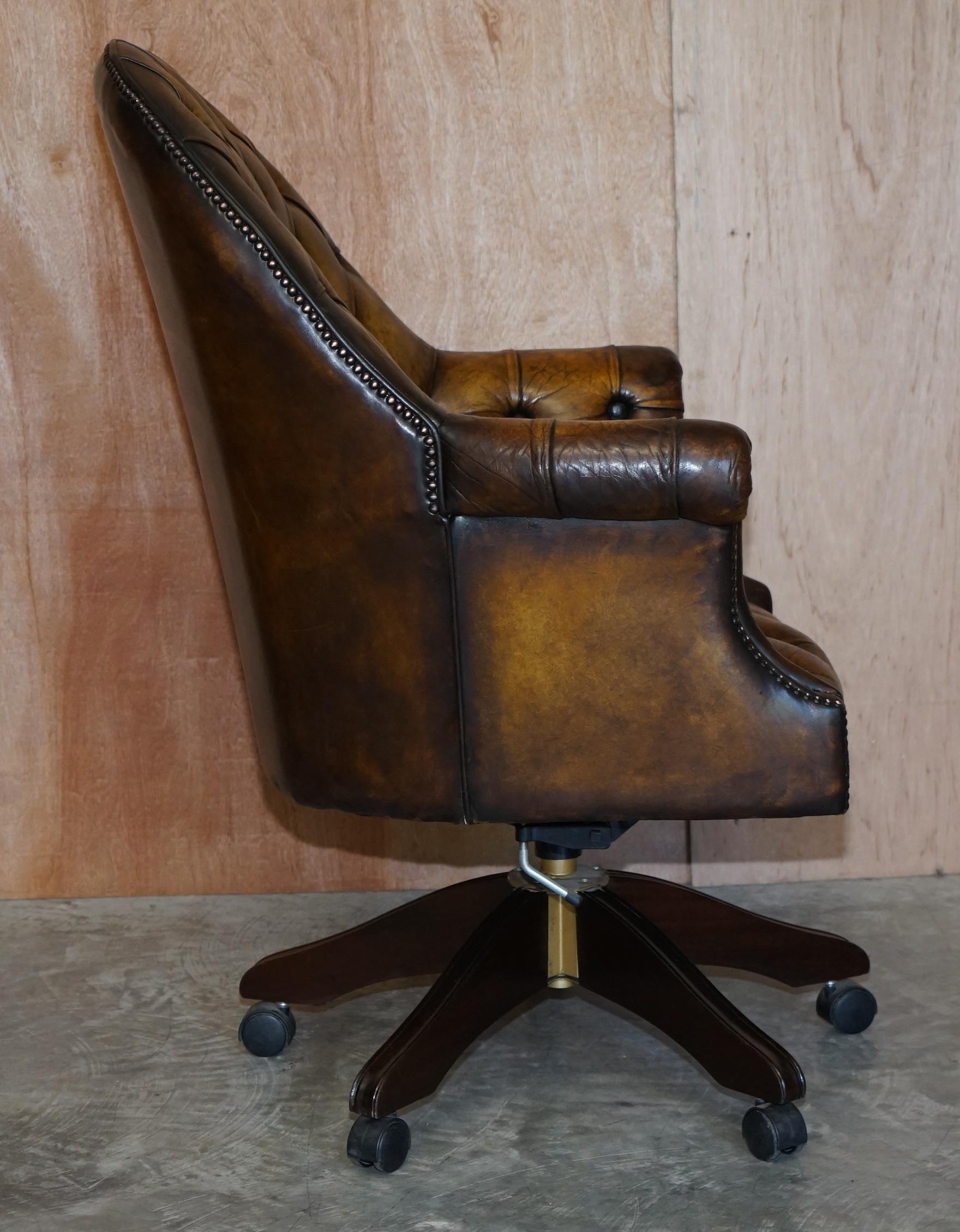 Pair of Restored Godfather Cigar Brown Leather Chesterfield Directors Chairs 3