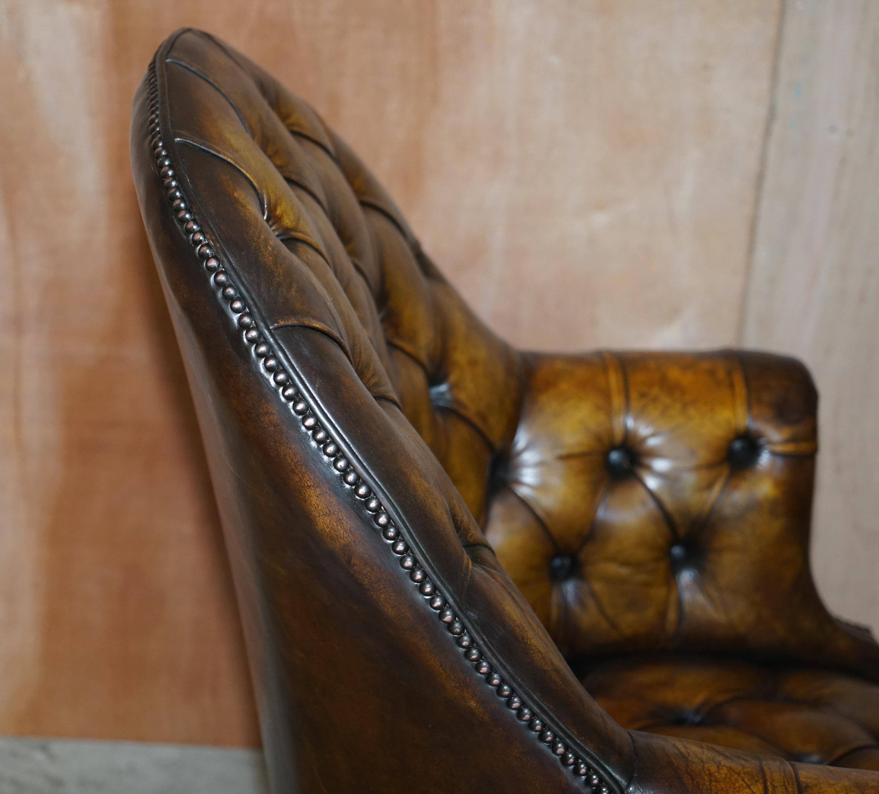 Pair of Restored Godfather Cigar Brown Leather Chesterfield Directors Chairs 3