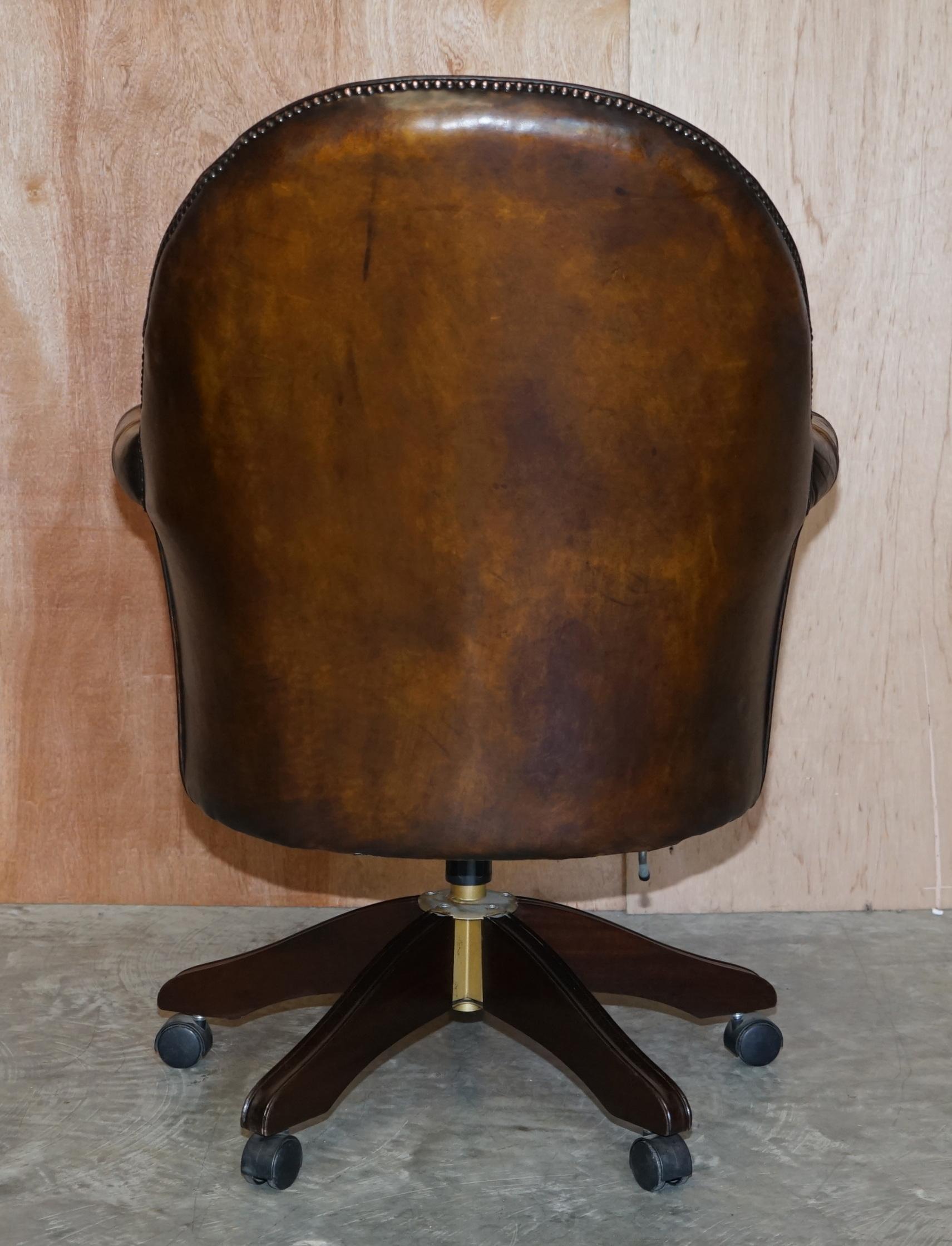 Pair of Restored Godfather Cigar Brown Leather Chesterfield Directors Chairs 4