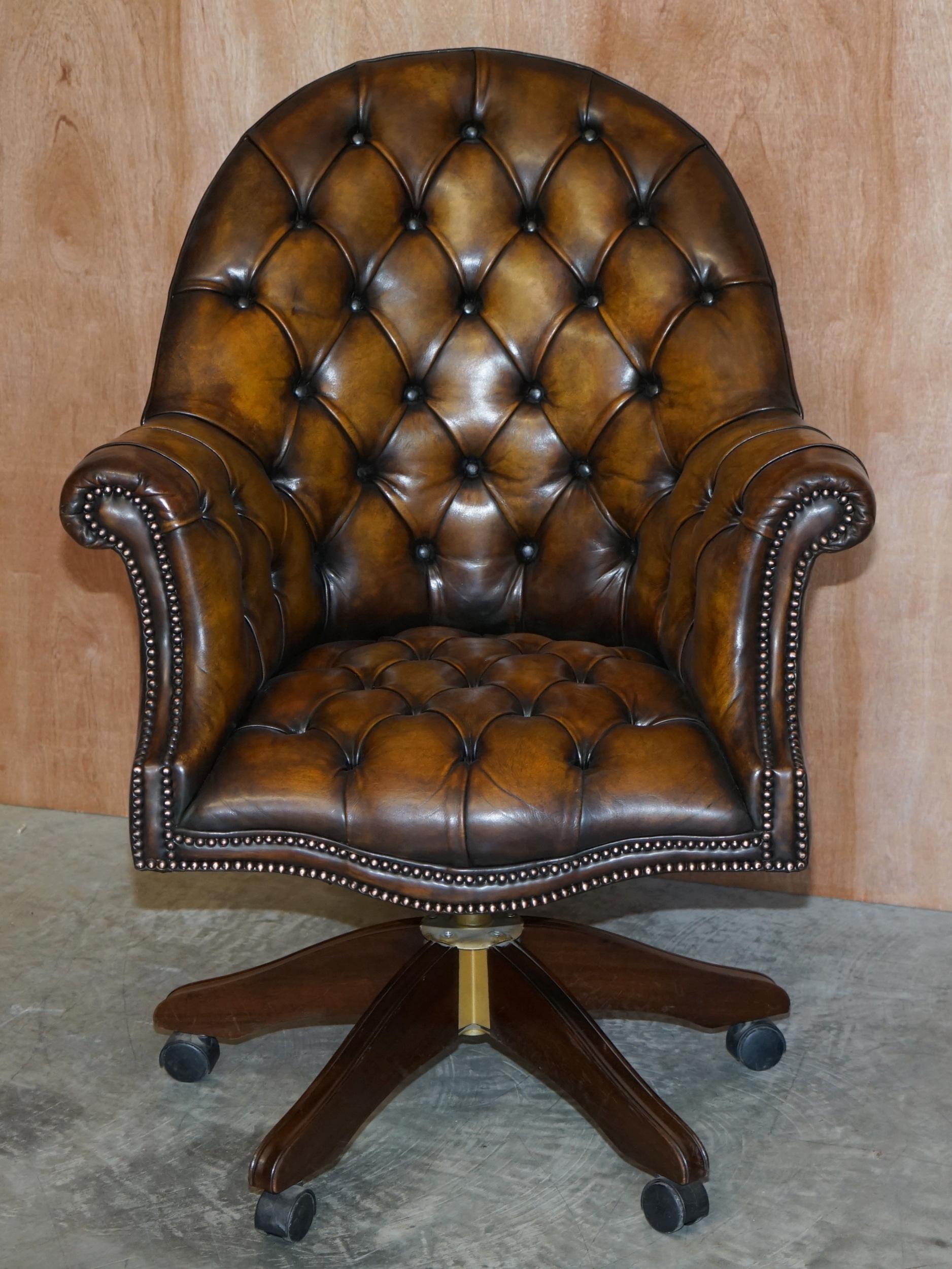 Pair of Restored Godfather Cigar Brown Leather Chesterfield Directors Chairs 7