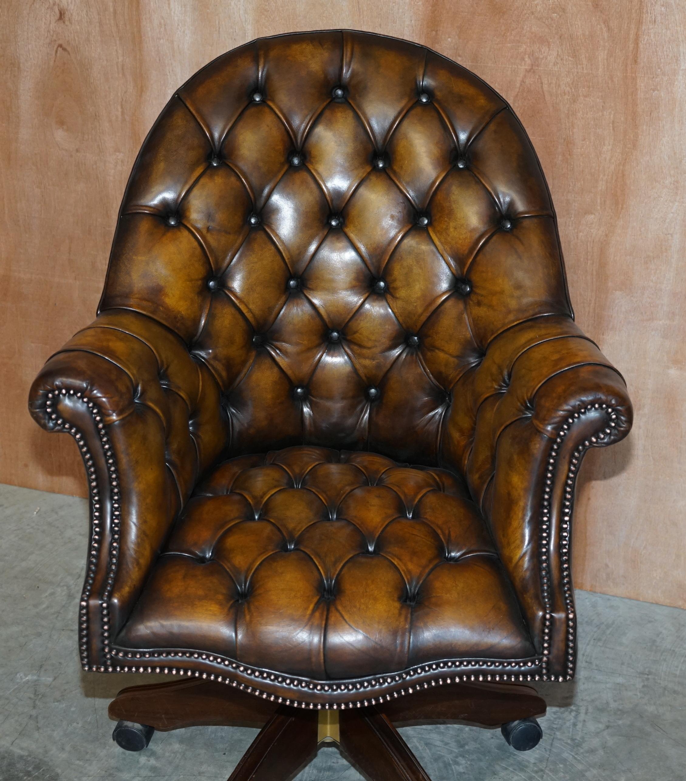 Pair of Restored Godfather Cigar Brown Leather Chesterfield Directors Chairs 8