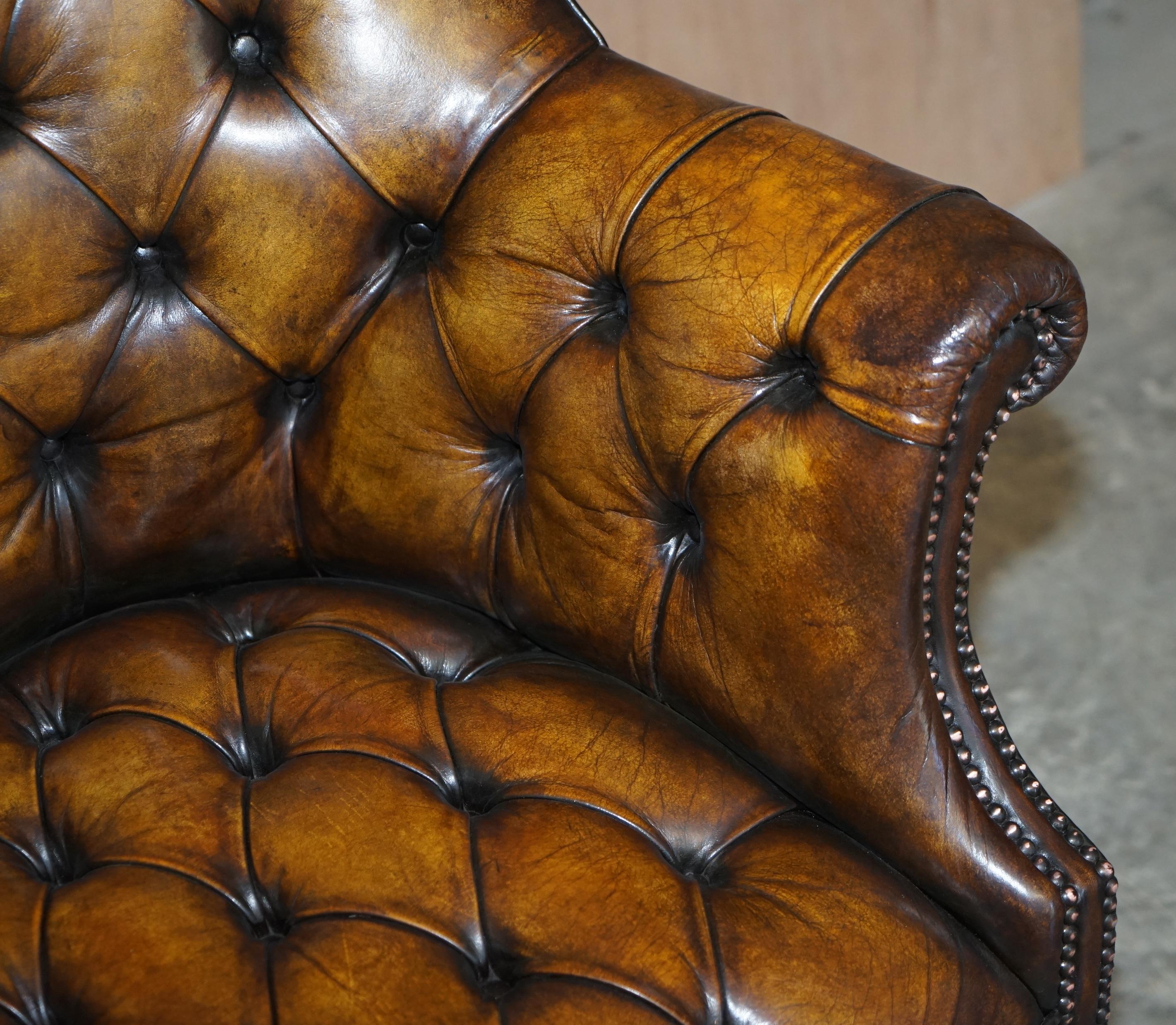 Hand-Crafted Pair of Restored Godfather Cigar Brown Leather Chesterfield Directors Chairs