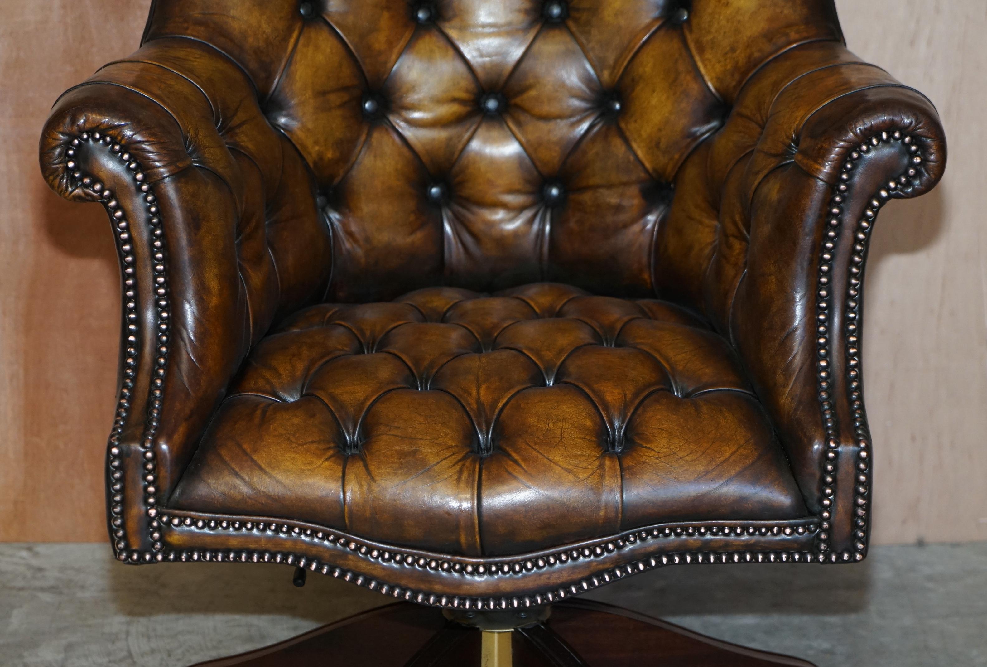 Mid-20th Century Pair of Restored Godfather Cigar Brown Leather Chesterfield Directors Chairs