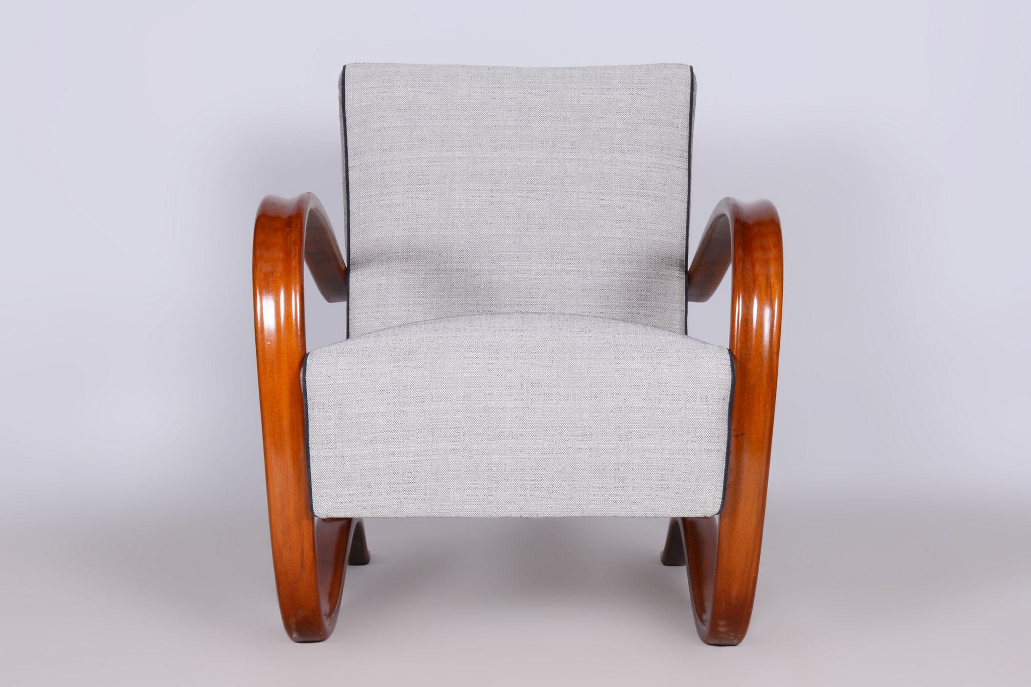 Fabric Pair of Restored H-269 Armchairs, by Jindrich Halabala, UP Zavody, Czech, 1930s For Sale