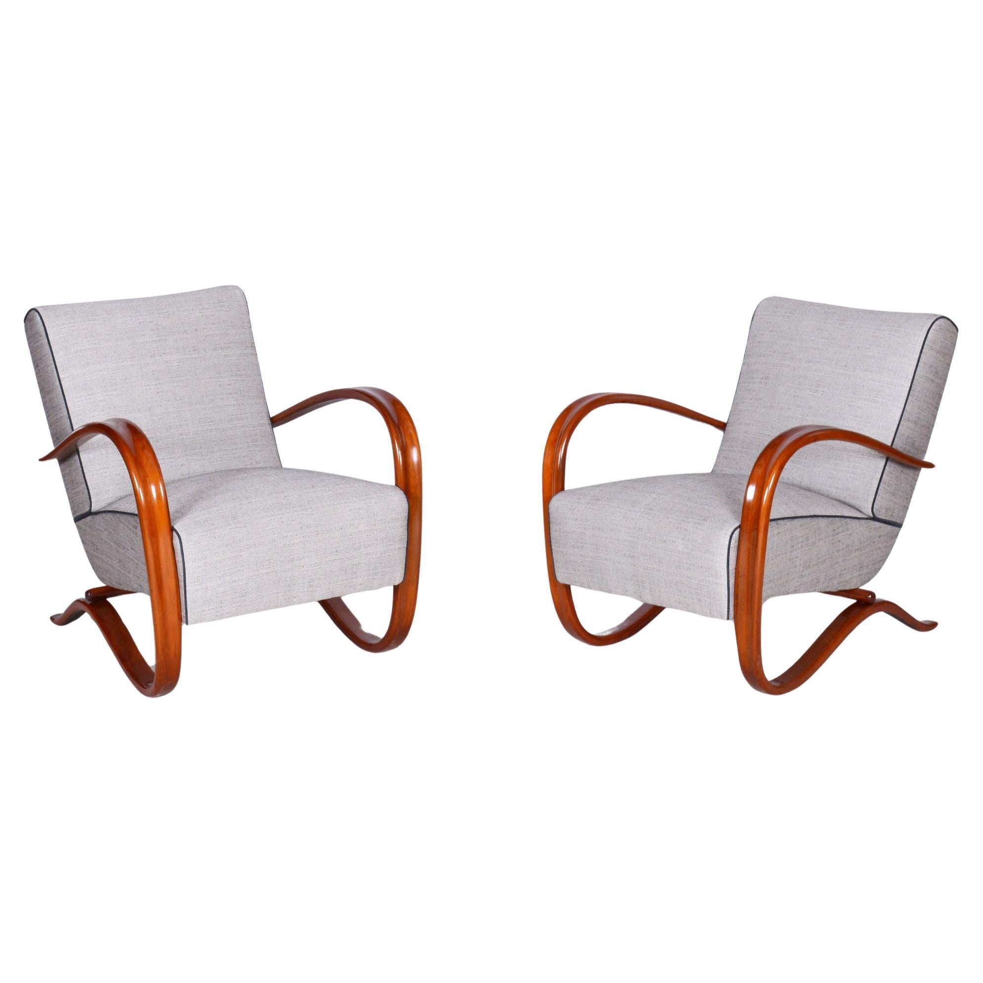 Pair of Restored H-269 Armchairs, by Jindrich Halabala, UP Zavody, Czech, 1930s For Sale