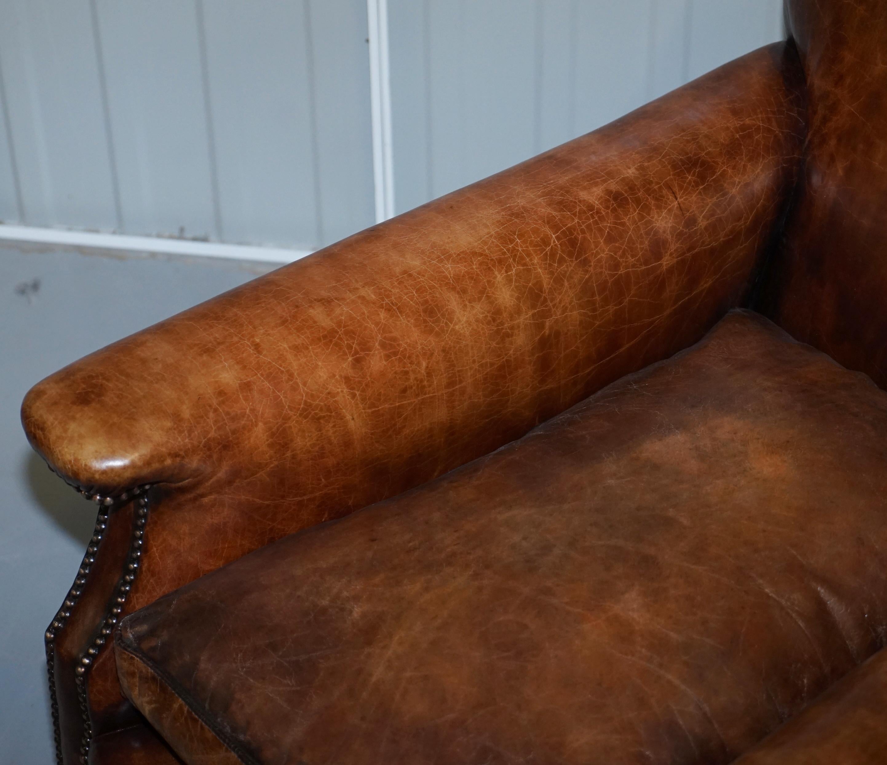 Pair of Restored Hand Dyed Victorian Claw & Ball Cigar Brown Leather Armchairs 7