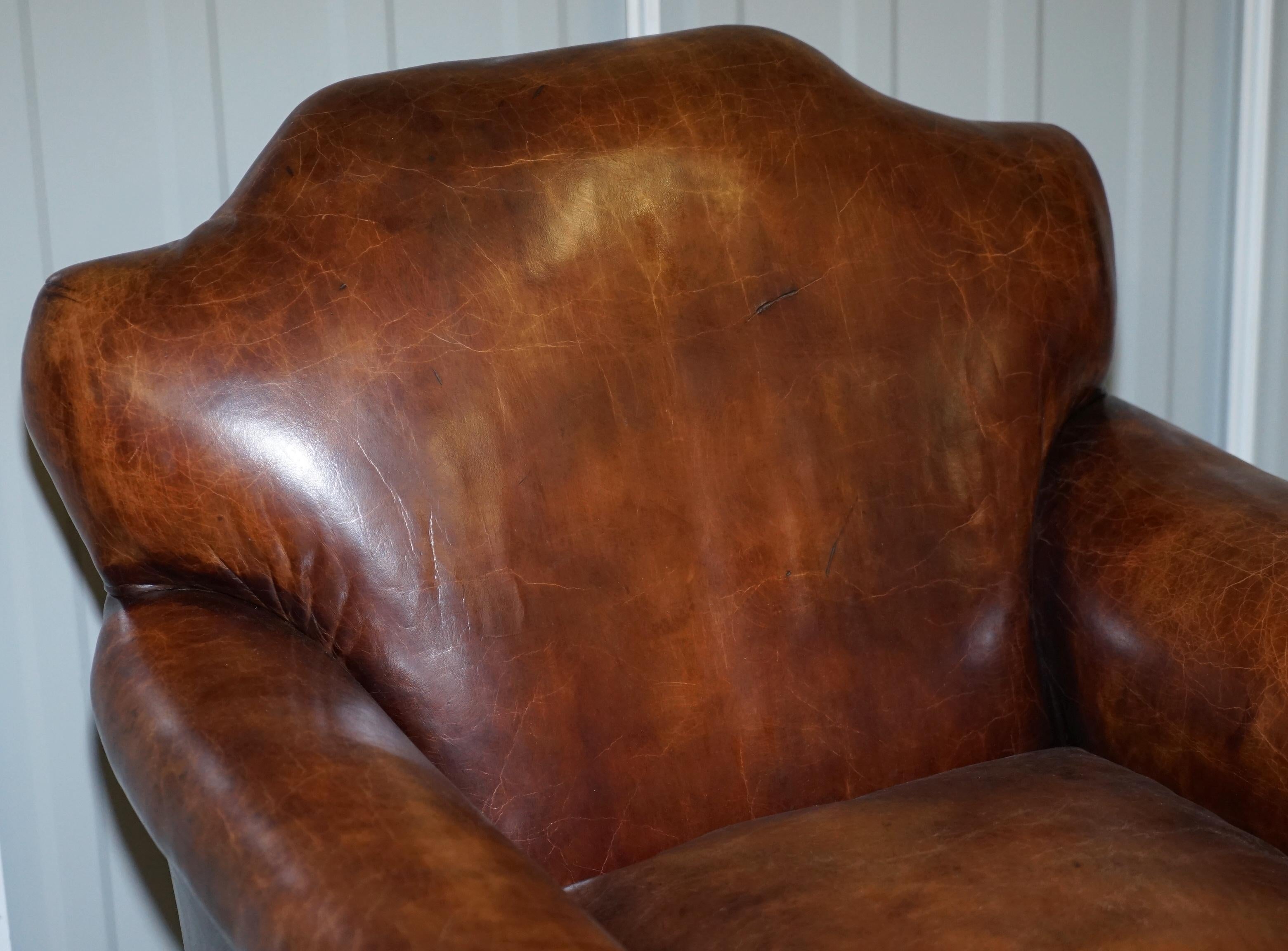 Pair of Restored Hand Dyed Victorian Claw & Ball Cigar Brown Leather Armchairs 12