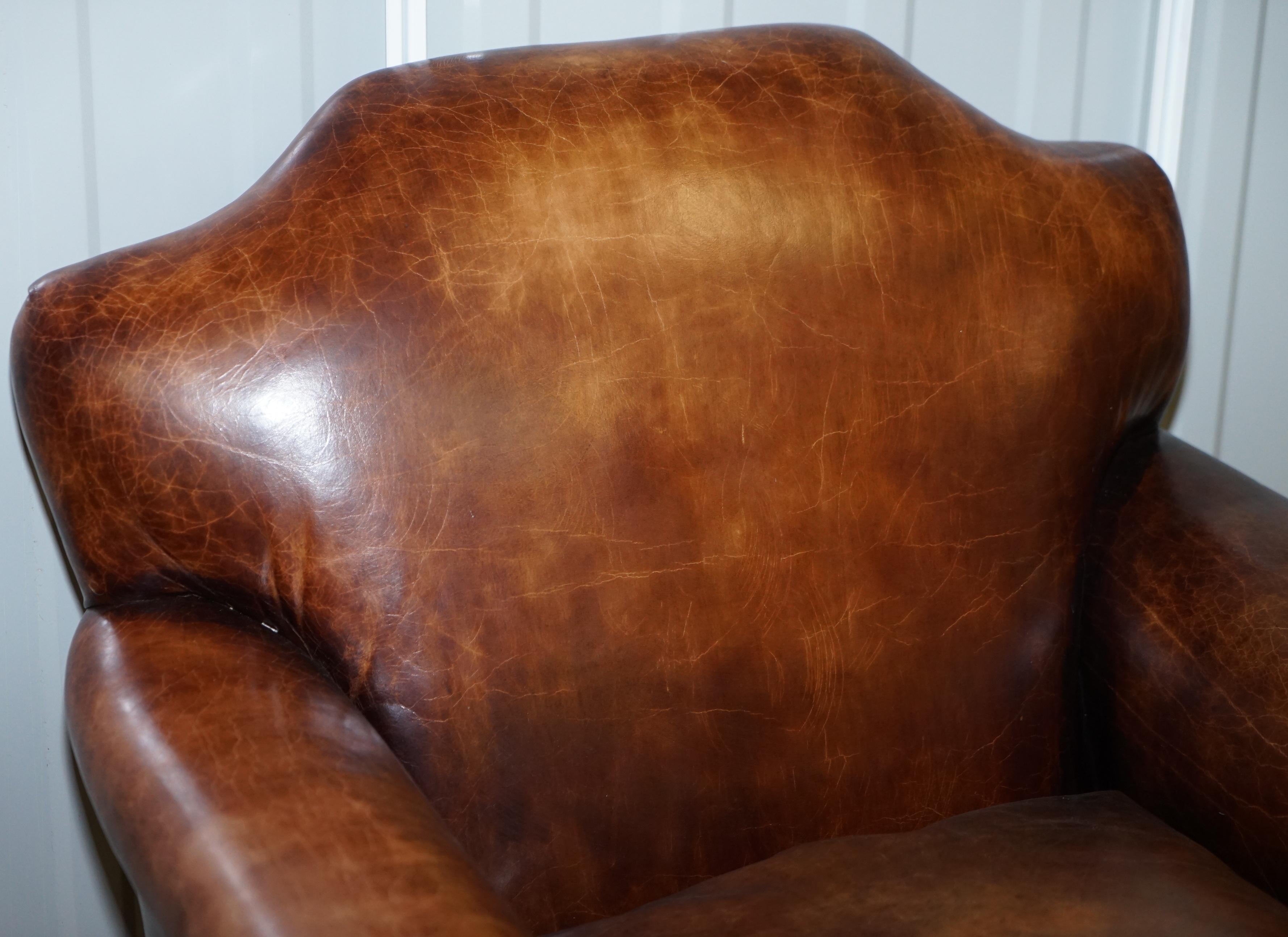 Pair of Restored Hand Dyed Victorian Claw & Ball Cigar Brown Leather Armchairs 3