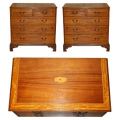 PAIR OF RESTORED HARDWOOD & SATINWOOD ANTIQUE SHERATON REVIVAL CHEST OF DRAWERs