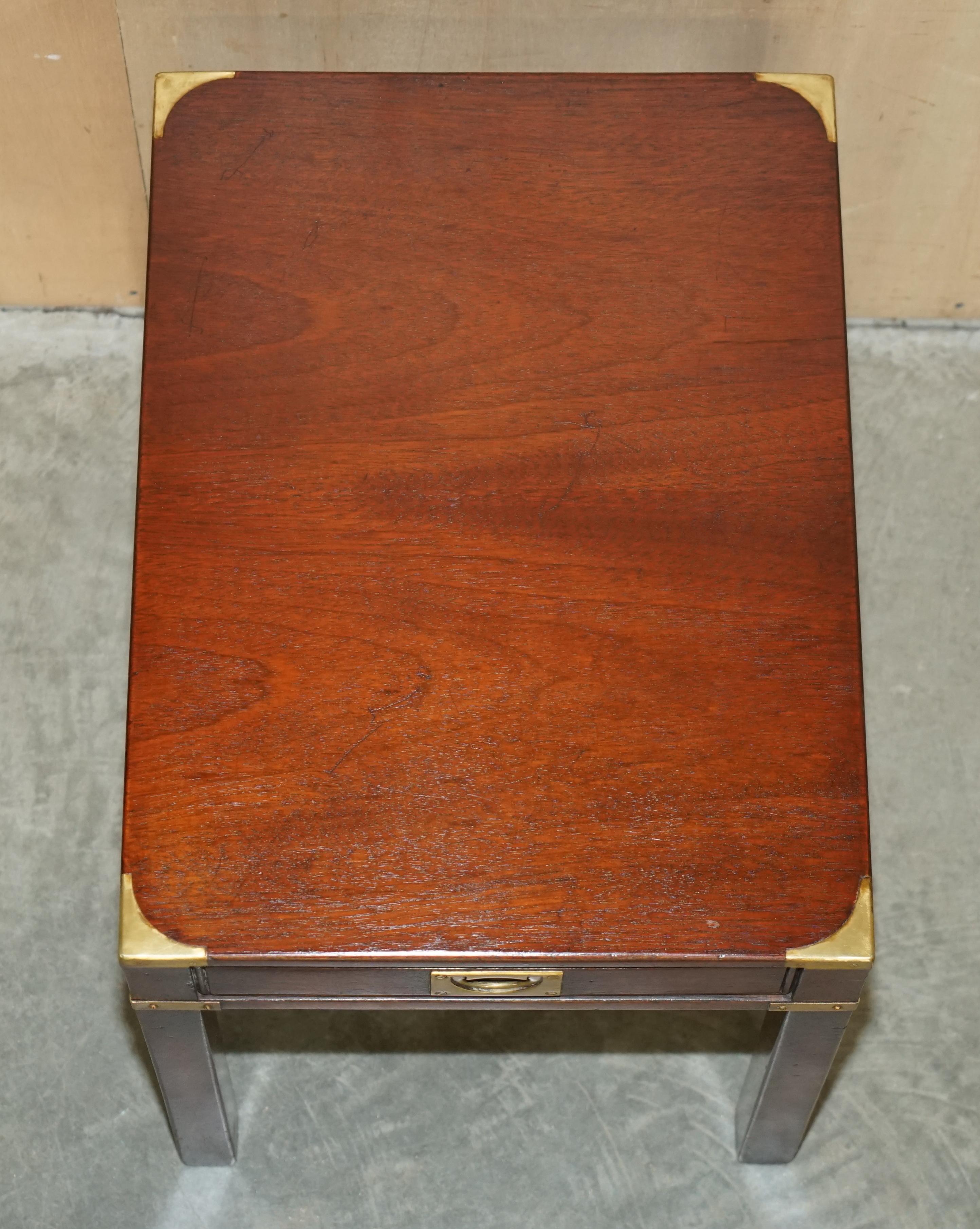 Pair of Restored Harrods Kennedy Hardwood Military Campaign Single Drawer Tables For Sale 5