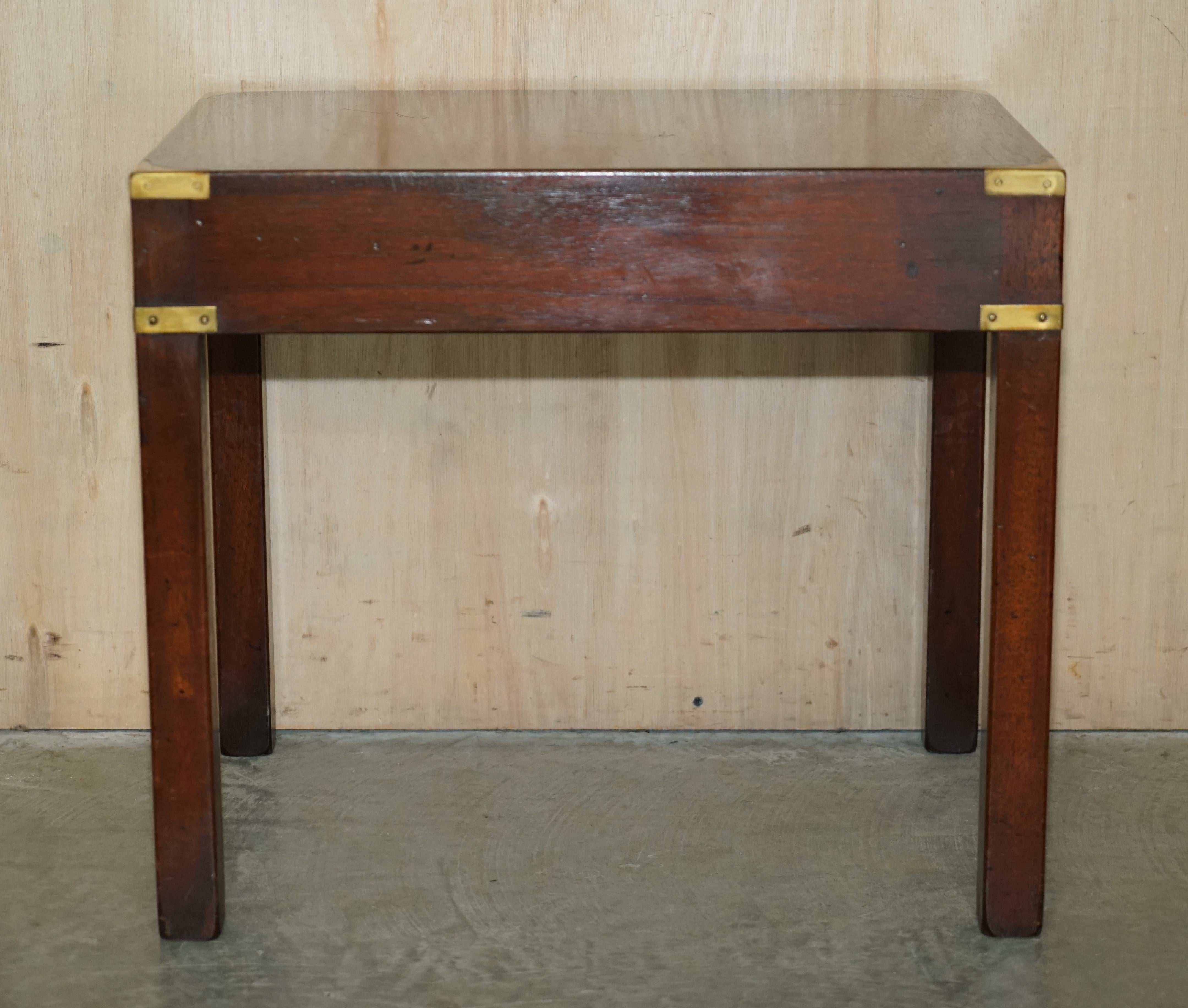 Pair of Restored Harrods Kennedy Hardwood Military Campaign Single Drawer Tables For Sale 11