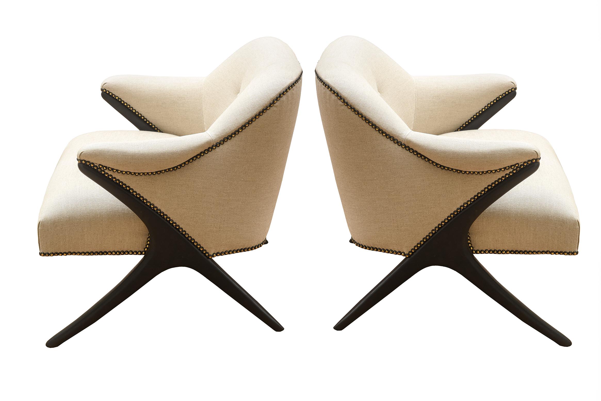 Karpen of Ca. Ebonized and Upholstered Lounge Side Chairs Mid-Century Modern In Excellent Condition In North Miami, FL