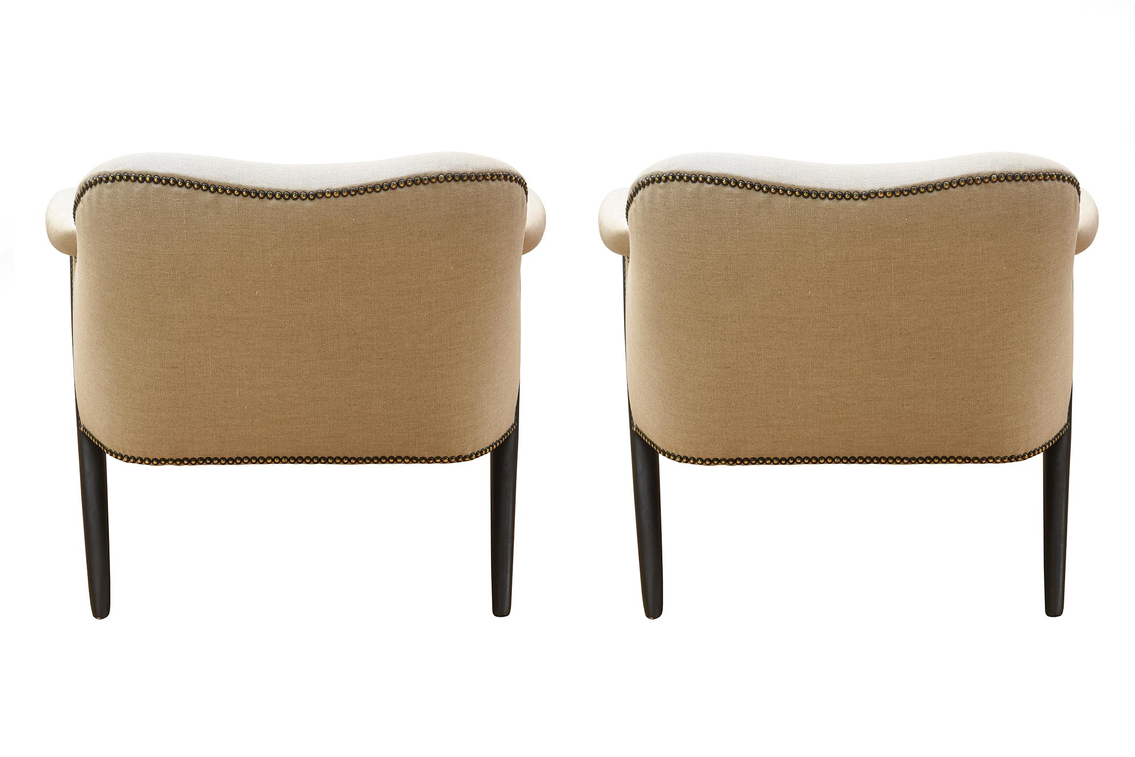 Brass Karpen of Ca. Ebonized and Upholstered Lounge Side Chairs Mid-Century Modern