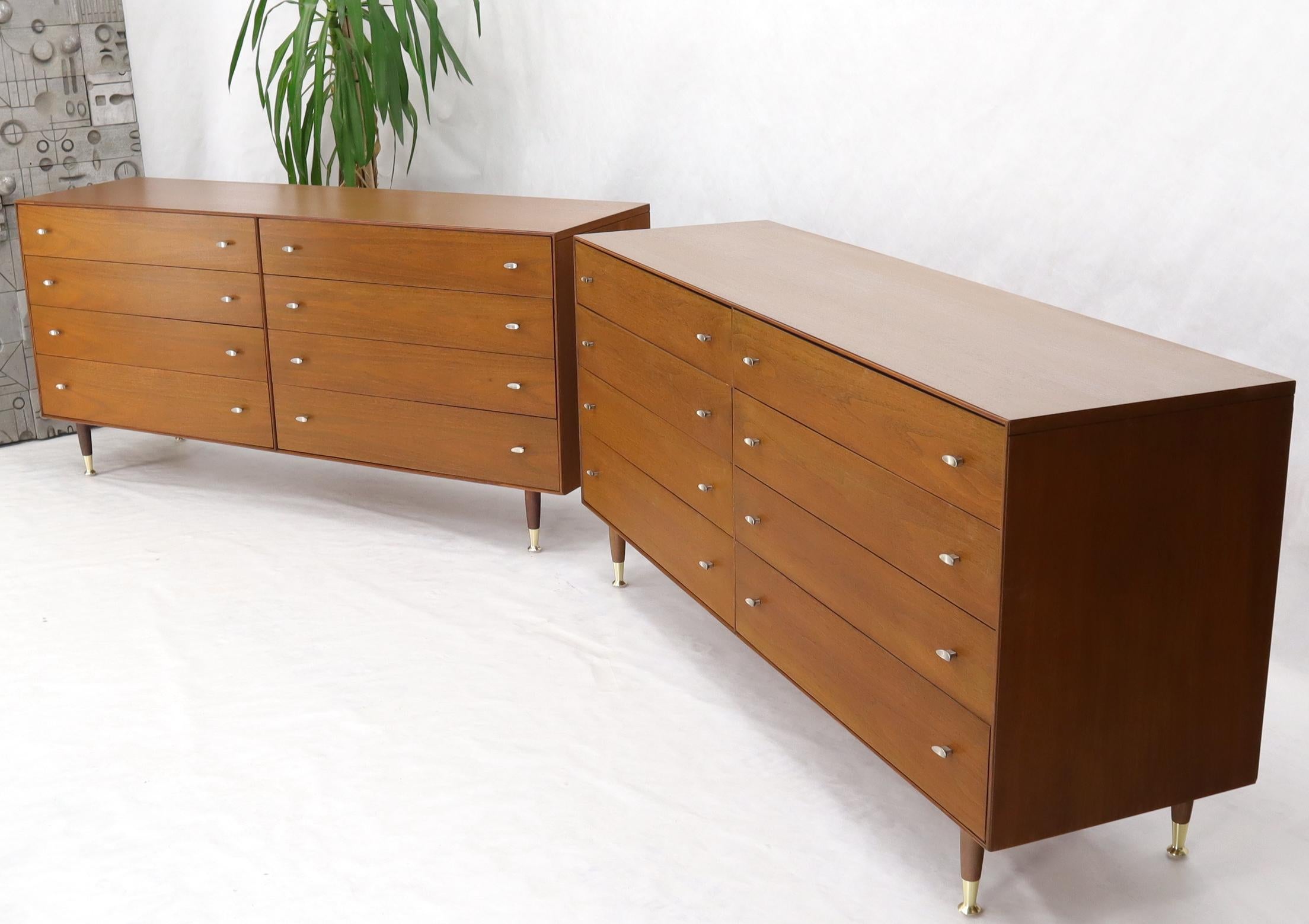 Mid-Century Modern Pair of Restored Long Walnut Dressers Credenzas For Sale