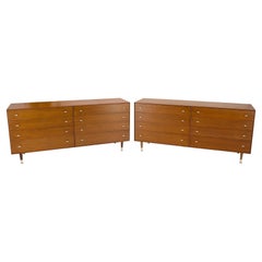 Vintage Pair of Restored Long Walnut Dressers Credenzas