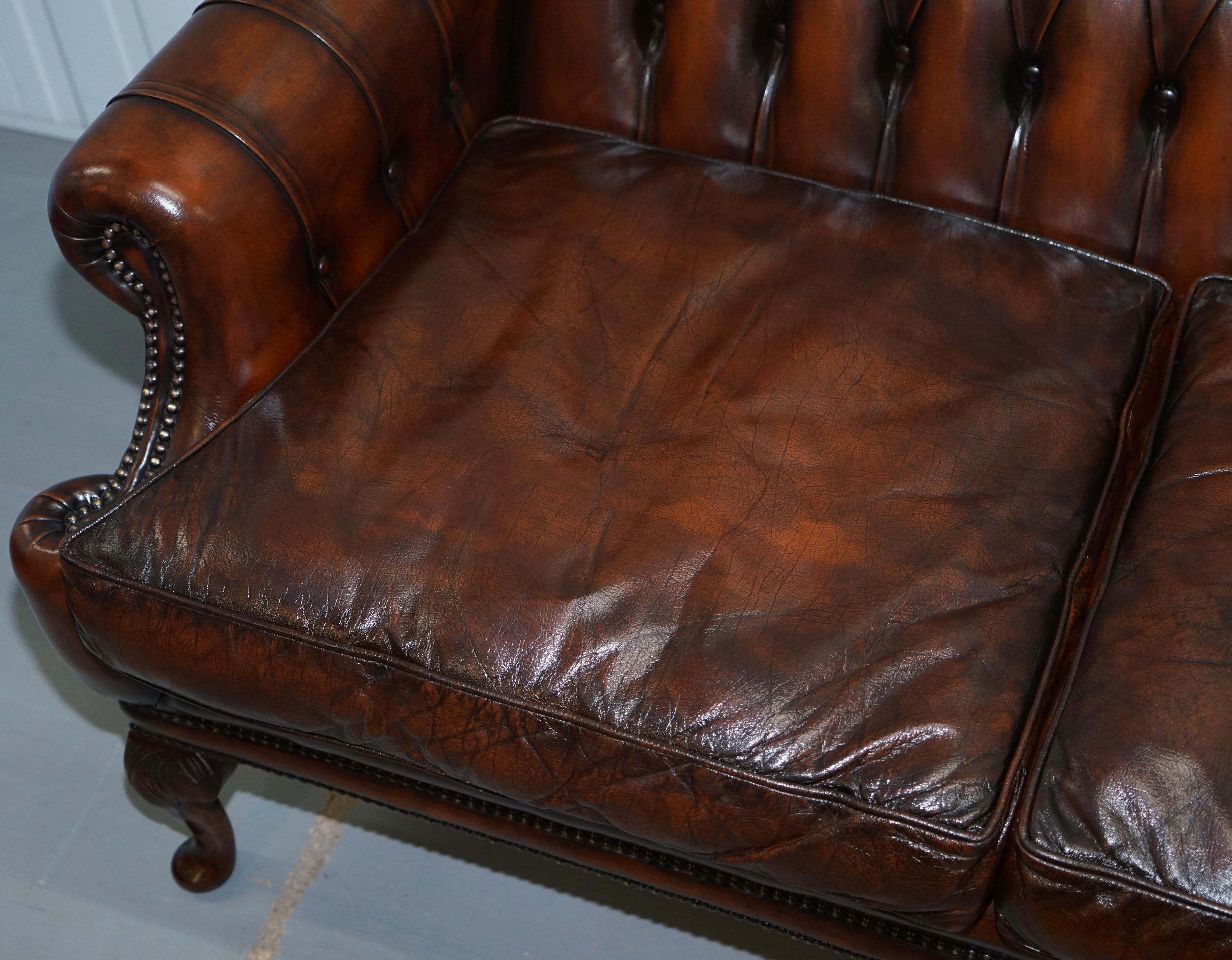 Pair of Restored Lutyen's Style Viceroy's Chesterfield Brown Leather Sofas 9