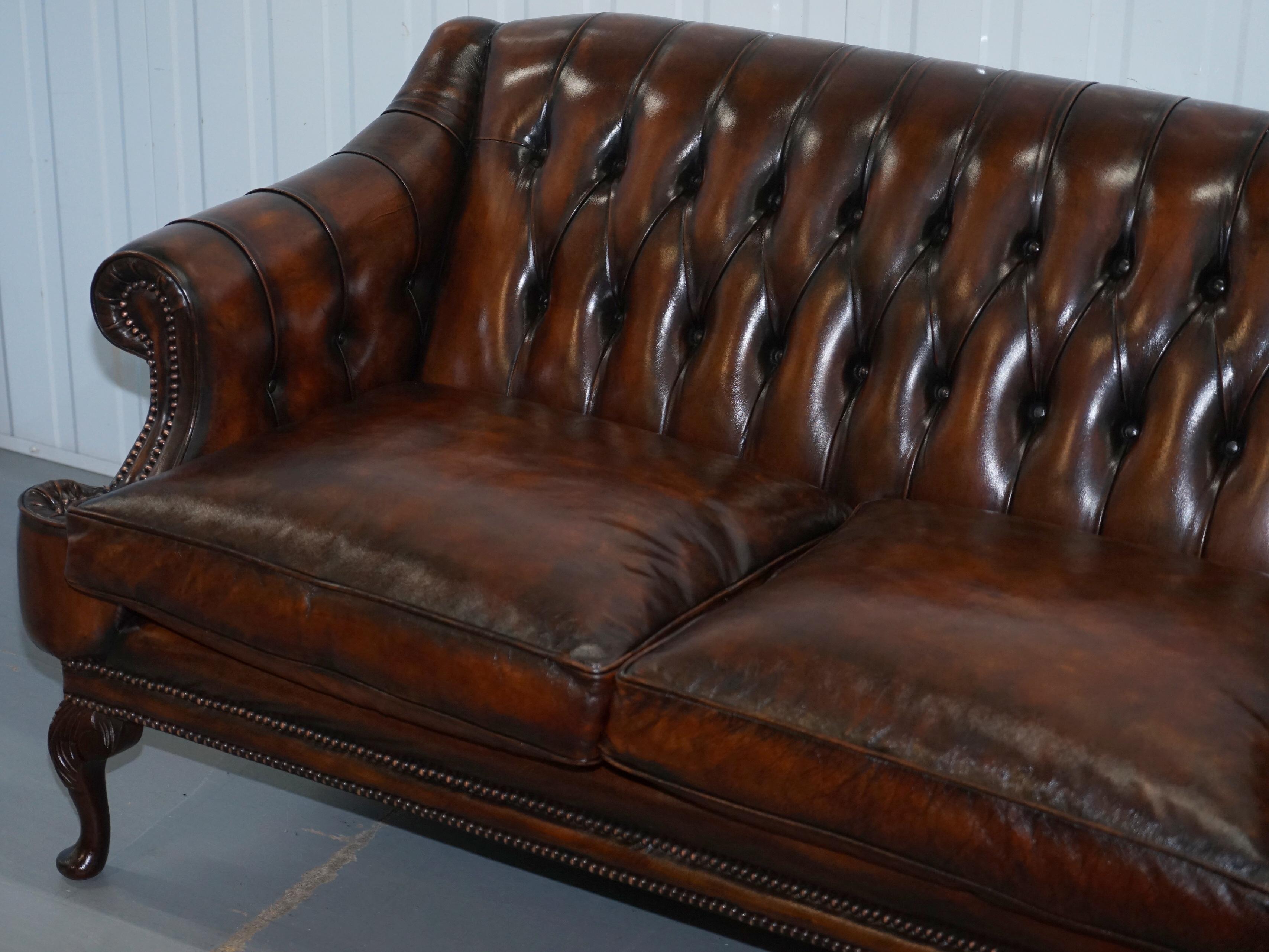 Victorian Pair of Restored Lutyen's Style Viceroy's Chesterfield Brown Leather Sofas