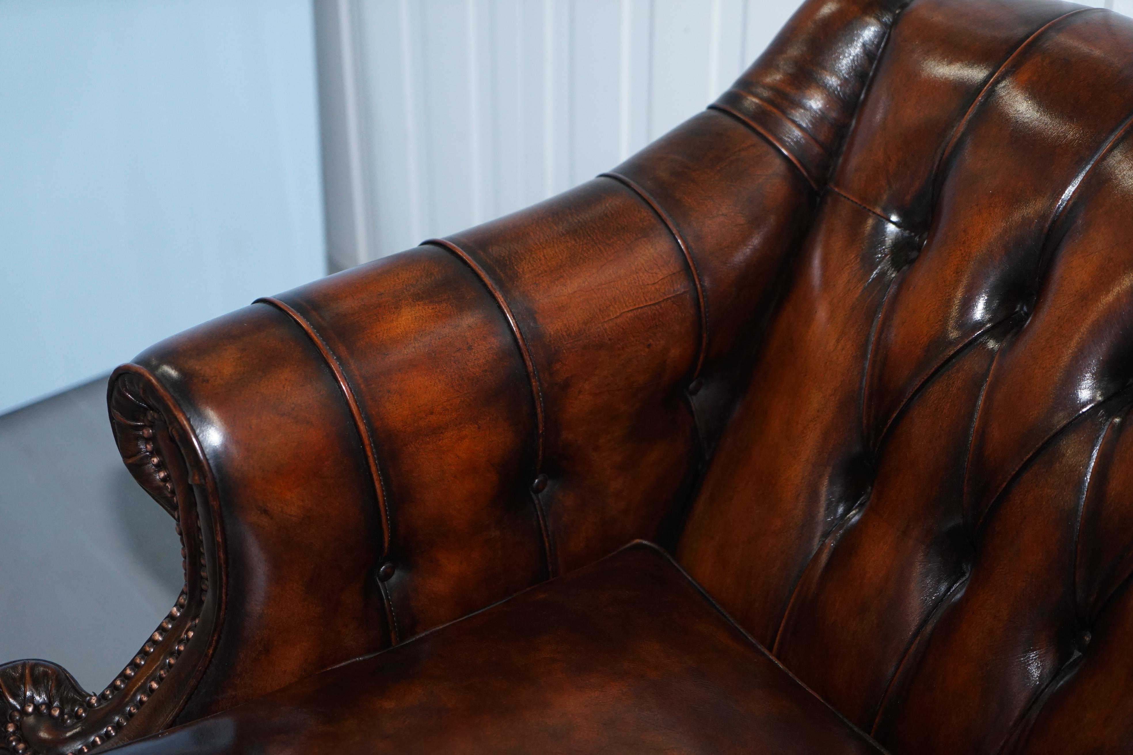 English Pair of Restored Lutyen's Style Viceroy's Chesterfield Brown Leather Sofas